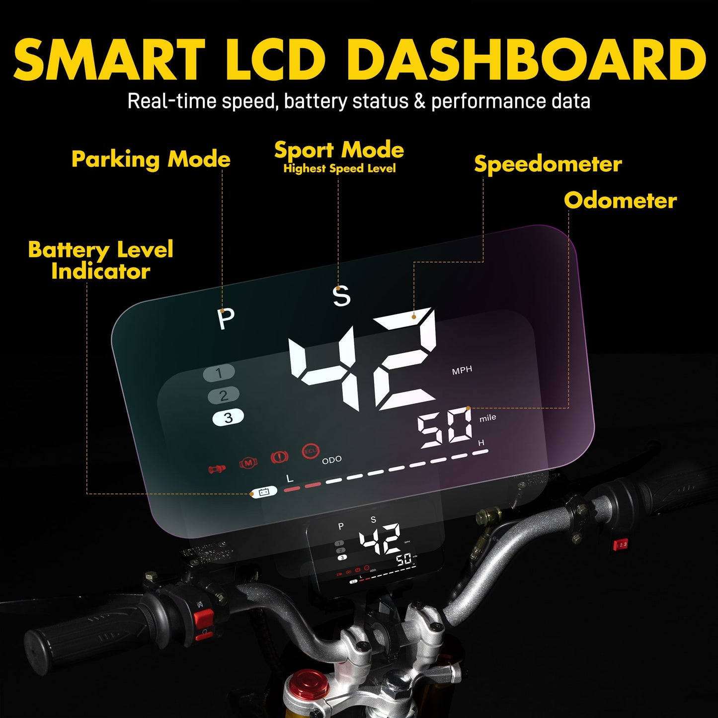 HOVERHEART 48V 3000W(Peak Power)Electric Dirt Bike for Adults - 42Mph Max Speed,Off-Road Motorcycle with Safe LFP Battery and Dual Hydraulic Disc Brakes