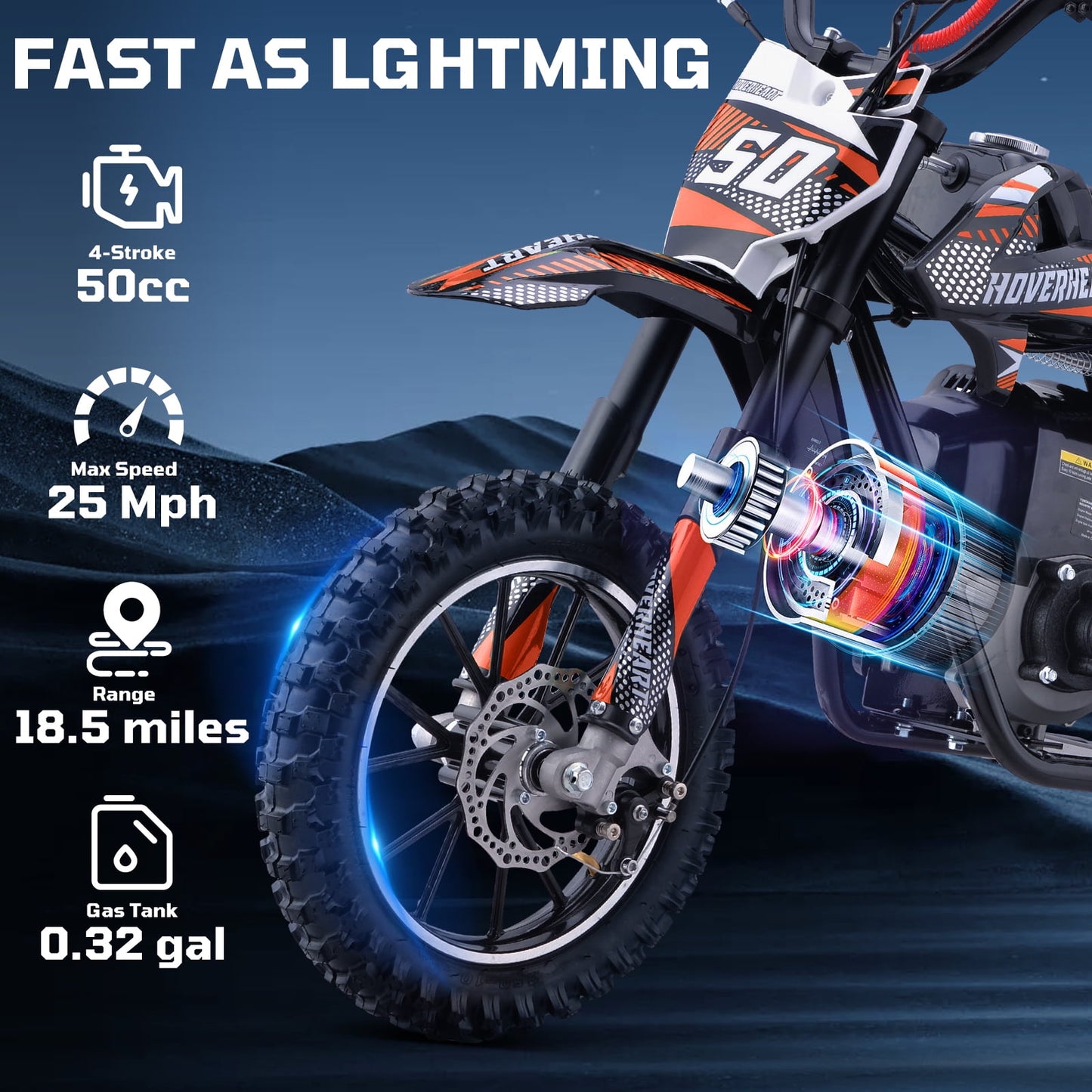 39cc Gas Dirt Bike, PESCROA Dirt Bike with 25MPH Max Speed, Mini Dirt Bike with 4-Stroke, Mini Bike with Disc Brakes, Gas Powered Bike with 18.5 Miles Max Range
