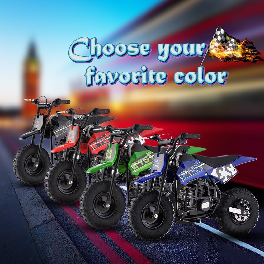 Aoemoe Mini Kid Dirt Bike, 49 CC 2-Stroke Gas Bike with Off-Rode Tire, Suspensions, Disc Brakes, Max Load 160Lbs, Up to 20Mph, EPA Approved