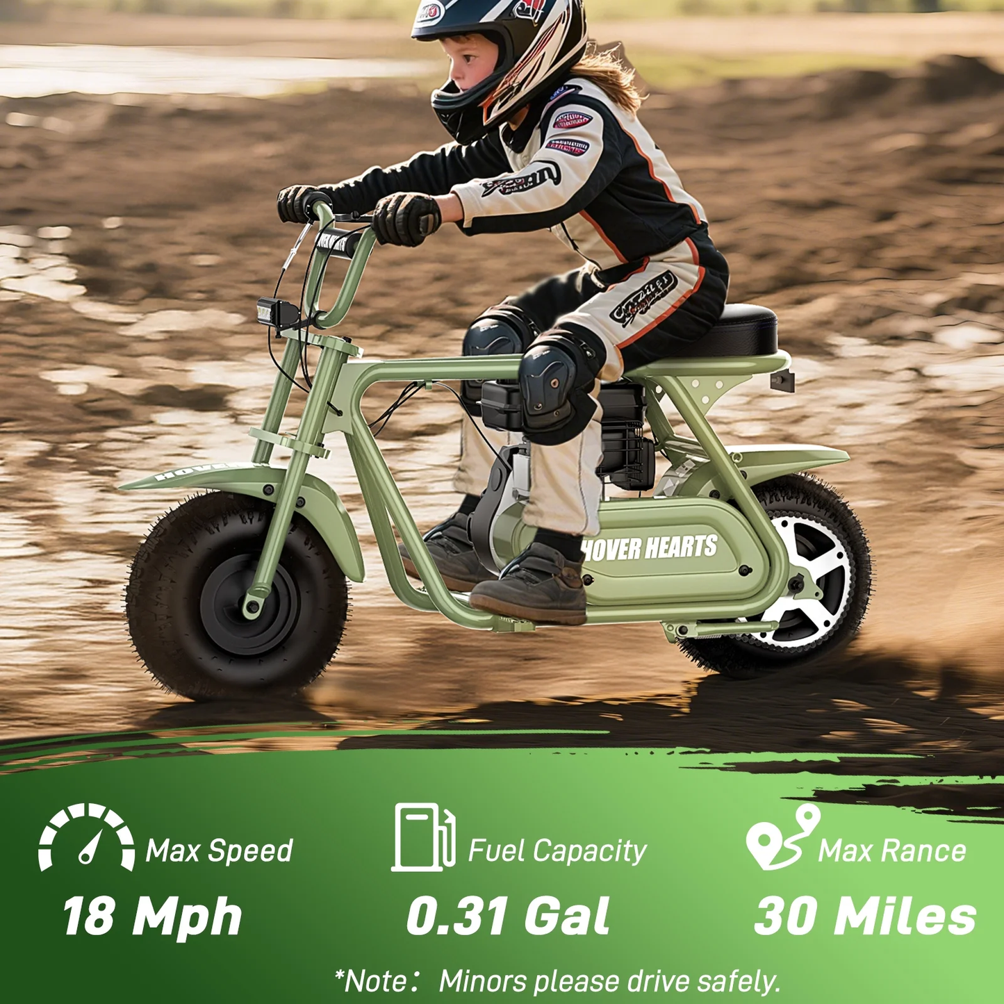 Aoemoe 99CC MB001 Gasoline Mini Dirt Bike,4-Stroke 18MPH Off Road Motorcycle, Weight Support Up to 165 LBS - Army green
