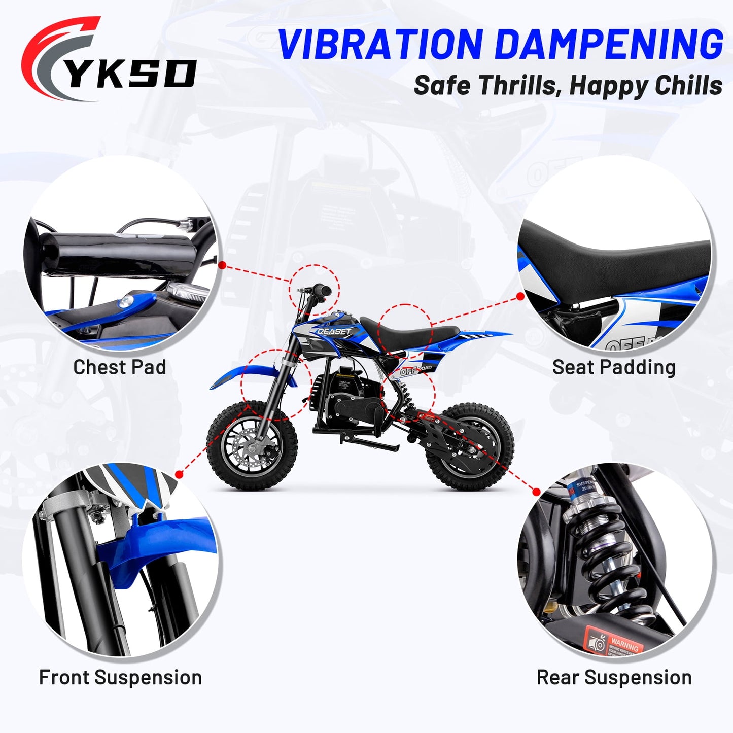 QEASET 49CC Dirt Bike, Gas Powered Mini Bike, Blue