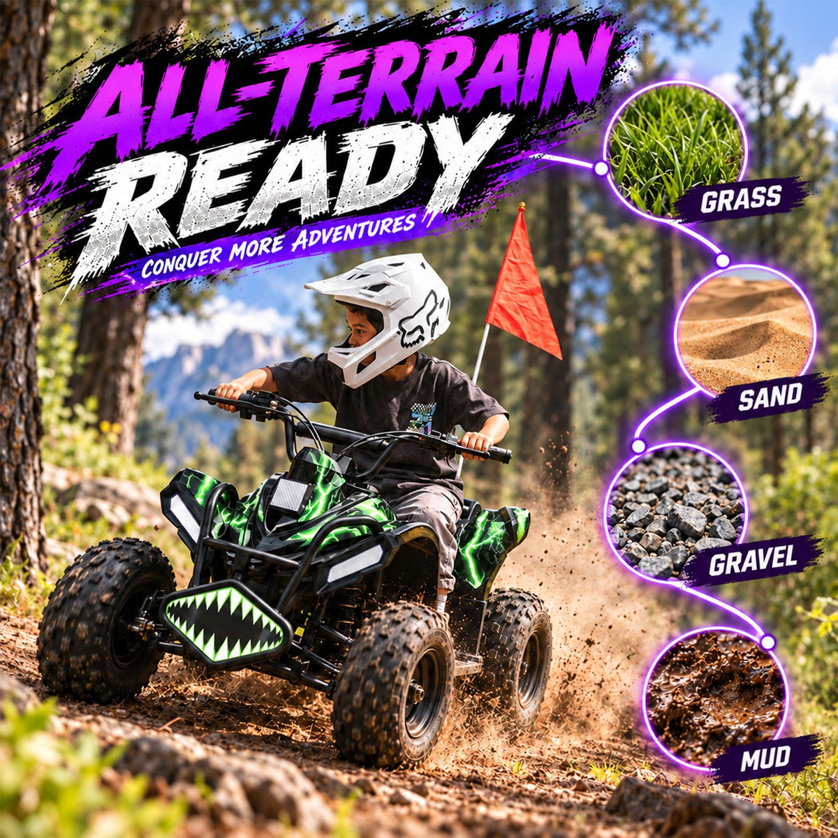 39cc Teen Gas ATV, Gas Powered 4 Wheeler for Teens 16+, 4-Stroke Beginner ATV, Up to 15 MPH, Adjustable Speed, Safety Switches, Front & Rear Brake - Green