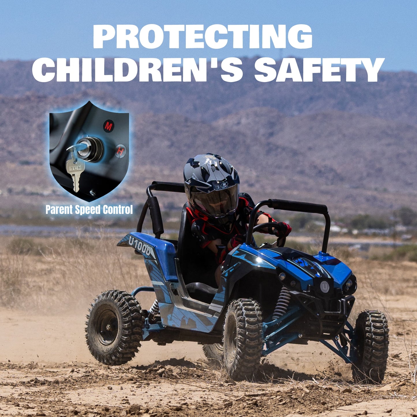 QEASET 48V UTV Electric Off-Road Vehicle for Adults, 3-Speed with Safety Lock, Shock Absorbers, Disc Brakes, Steel Frame & Adjustable Seat – All-Terrain Side-by-Side(Blue)