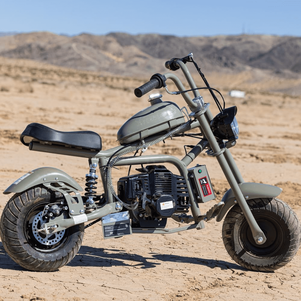 Aoemoe Gas Mini Chopper Bike, DB003 Model 49.4 CC 2-Stroke Dirt Bike with Big Headlight, Rear Shock Absorber, Metal Frame, Disc Brakes, Max Load 165Lbs, Up to 18Mph（Sand）