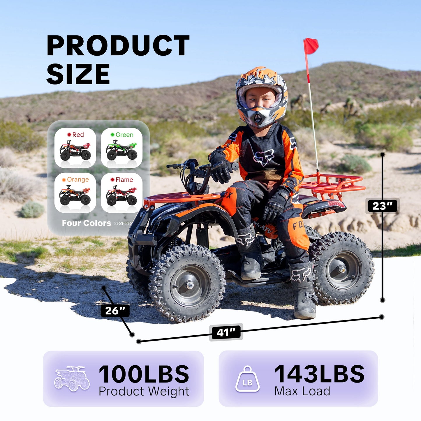 36V 500W Electric 4 Wheeler for age 12+,10/15 MPH Speed Adjustment,IVFJFV 12AH Battery Powered 4 Wheel with Safety Lock,Powered Ride-on Car Dual Shock Absorbers,LED Light,10" Off-Road Tires,Orange