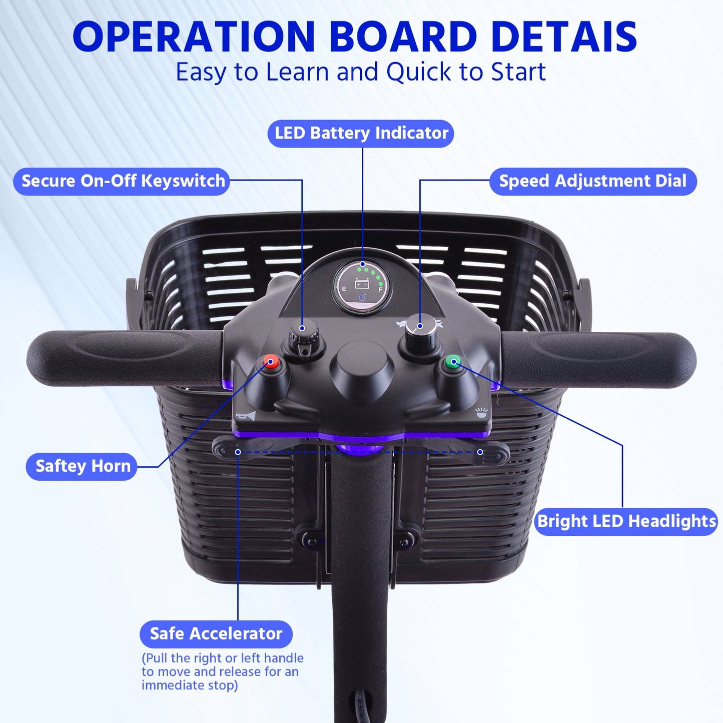 Aoemoe 4 wheeled Elderly Mobility Scooters are Suitable for the Elderly&Adult(Blue)