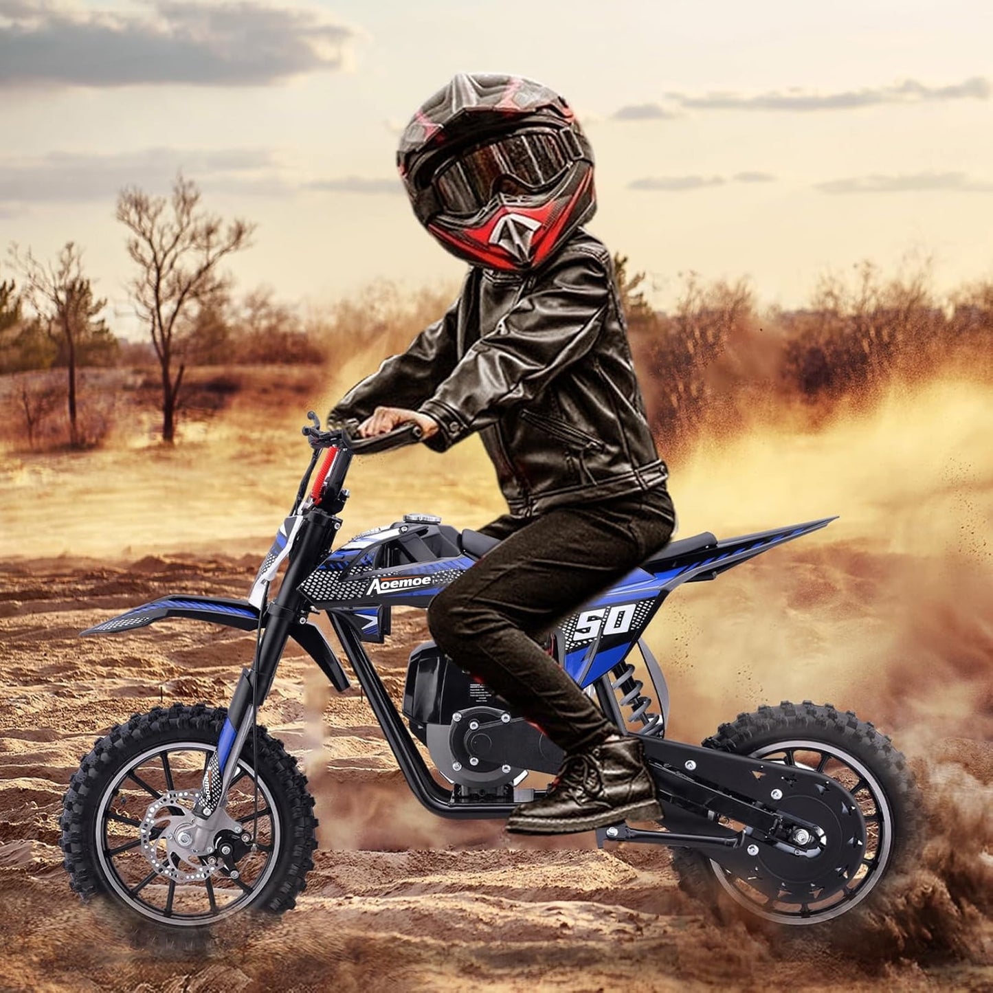 Aoemoe 40cc 4-Stroke Kids Mini Dirt Bike, Gas Powered, Rear Suspension & Disc Brakes, 20Mph/165Lbs,Blue