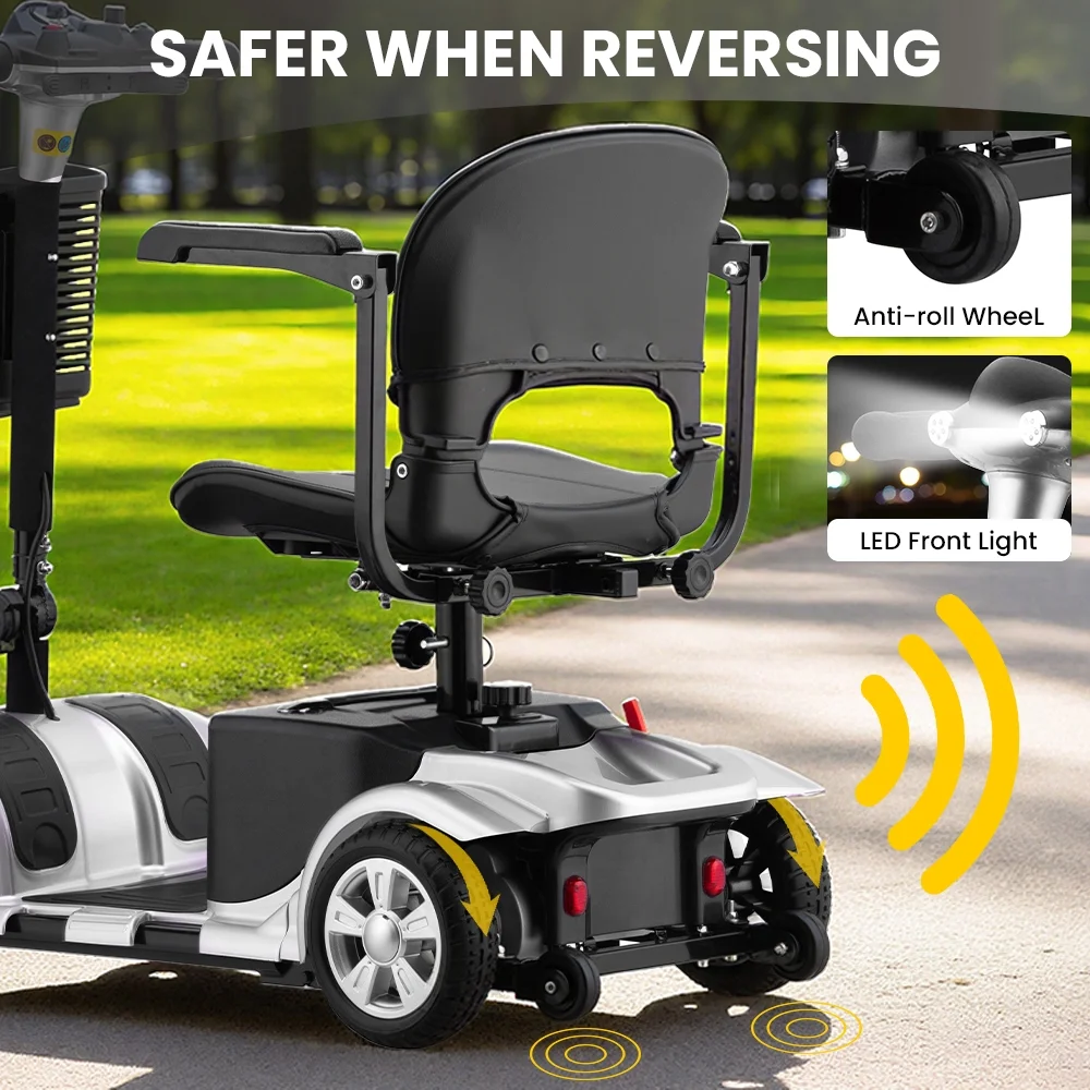 4 Wheel Mobility Scooter for Seniors, Foldable Powered Mobile Wheelchair for Adult 300lbs, Silver