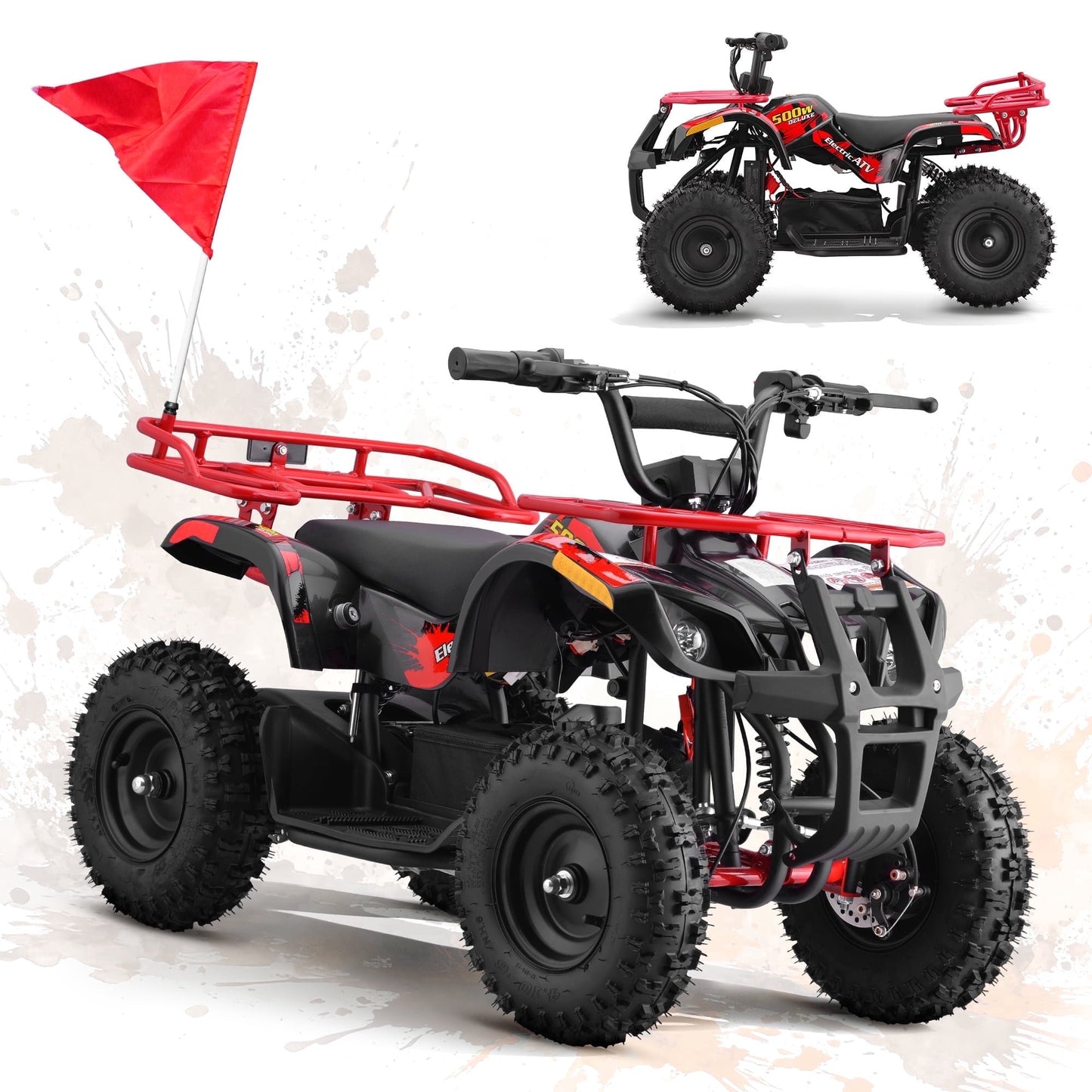 36V 500W Electric 4 Wheeler for age 12+,10/15 MPH Speed Adjustment,IVFJFV 12AH Battery Powered 4 Wheel with Safety Lock,Powered Ride-on Car Dual Shock Absorbers,LED Light,10" Off-Road Tires,Red