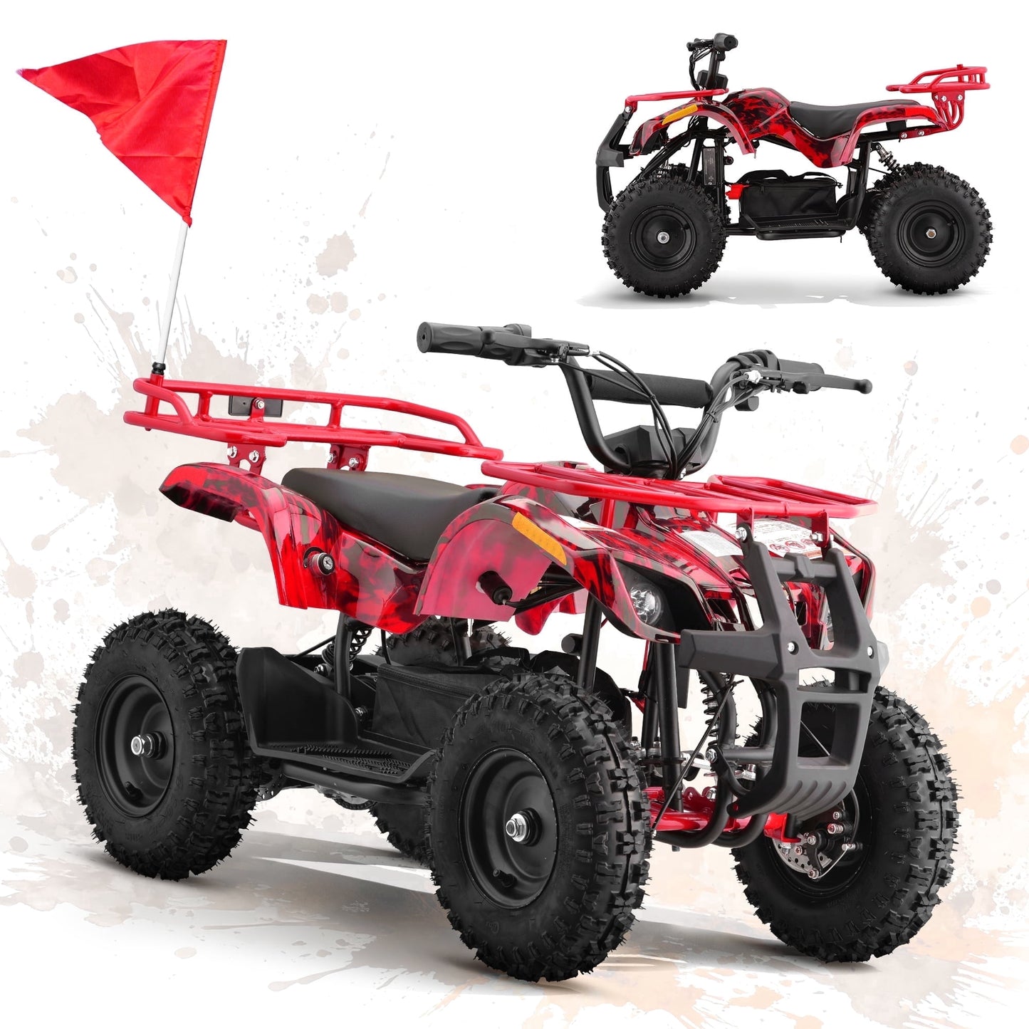 36V 500W Electric 4 Wheeler for age 12+,10/15 MPH Speed Adjustment,IVFJFV 12AH Battery Powered 4 Wheel with Safety Lock,Powered Ride-on Car Dual Shock Absorbers,LED Light,10" Off-Road Tires,Flame