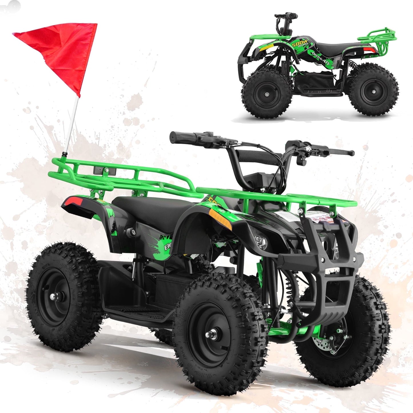 36V 500W Electric 4 Wheeler for age 12+,10/15 MPH Speed Adjustment,IVFJFV 12AH Battery Powered 4 Wheel with Safety Lock,Powered Ride-on Car Dual Shock Absorbers,LED Light,10" Off-Road Tires,