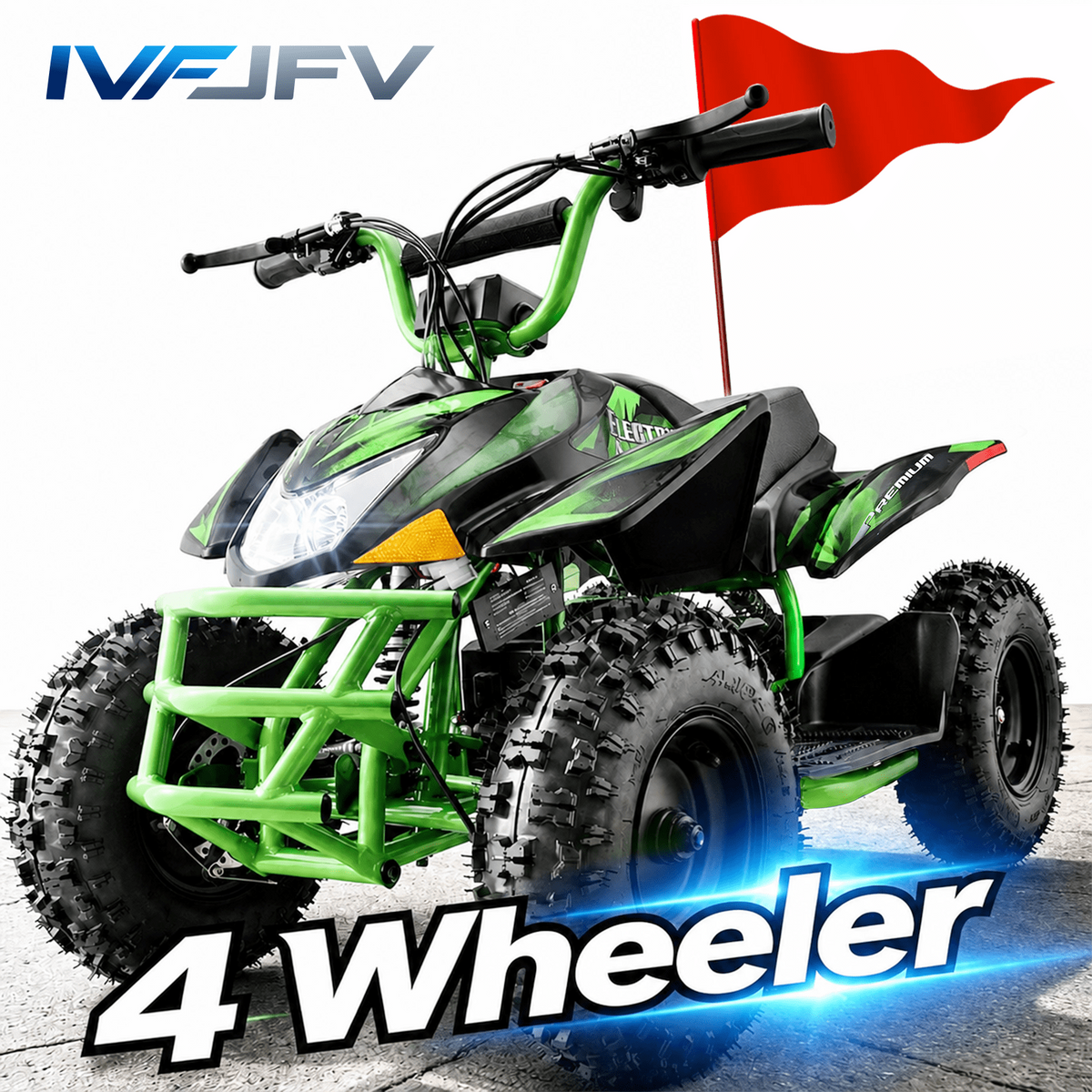 IVFJFV 36V Electric 4 Wheeler, Electric Four Wheeler with Rubber Tires, 500W Off-Road All-Terrain Featuring Dual Speed Adjust, Front Rear Shock Absorbers, Multiple Safety Protection Designs,GREEN