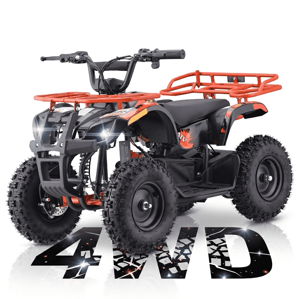 36V Electric 500W Motor 4‑Wheeler with Dual Shock Absorber Suspension, IVFJFV 4‑wheel Off‑Road Tires & Anti‑Collision Safety Flag for Age 8‑14 for Backyard Leisure & Rough Ground Trips,Orange
