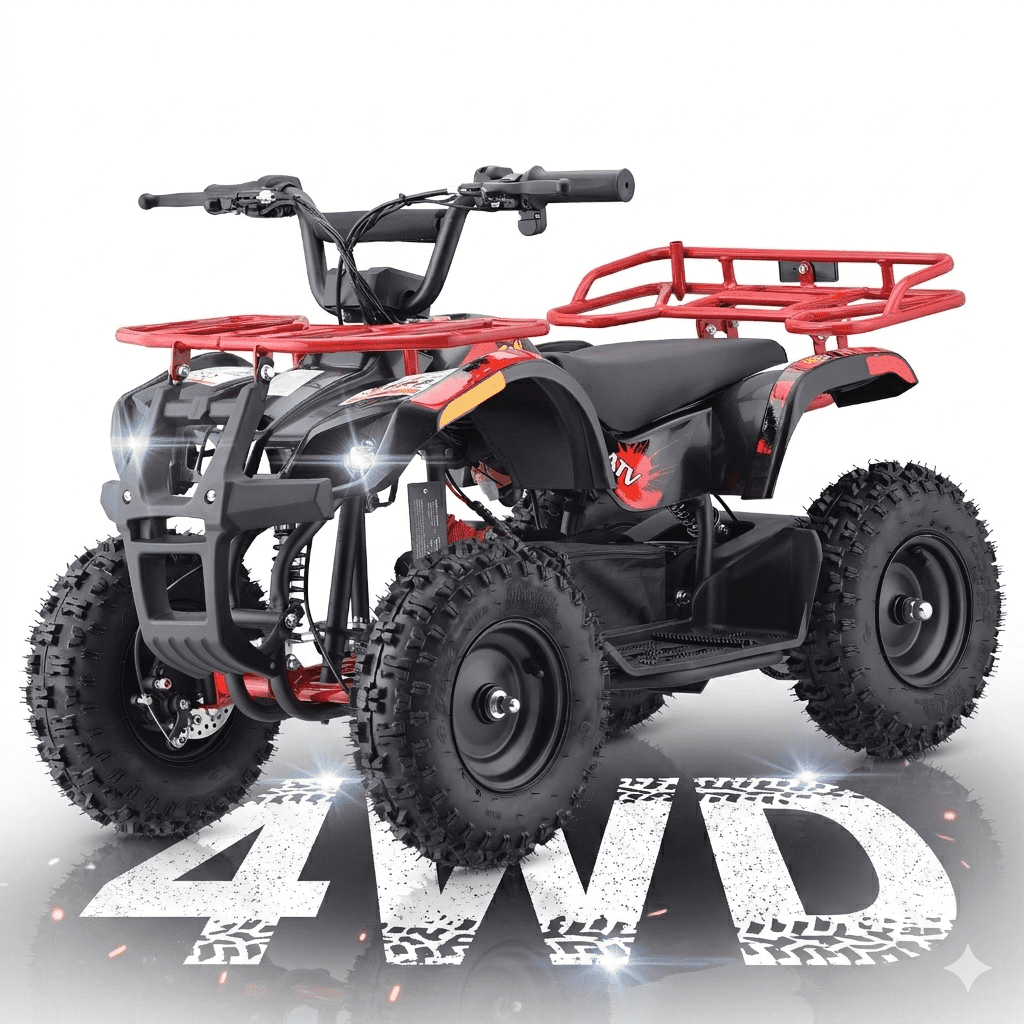 36V Electric 500W Motor 4‑Wheeler with Dual Shock Absorber Suspension, IVFJFV 4‑wheel Off‑Road Tires & Anti‑Collision Safety Flag for Age 8‑14 for Backyard Leisure & Rough Ground Trips,Red