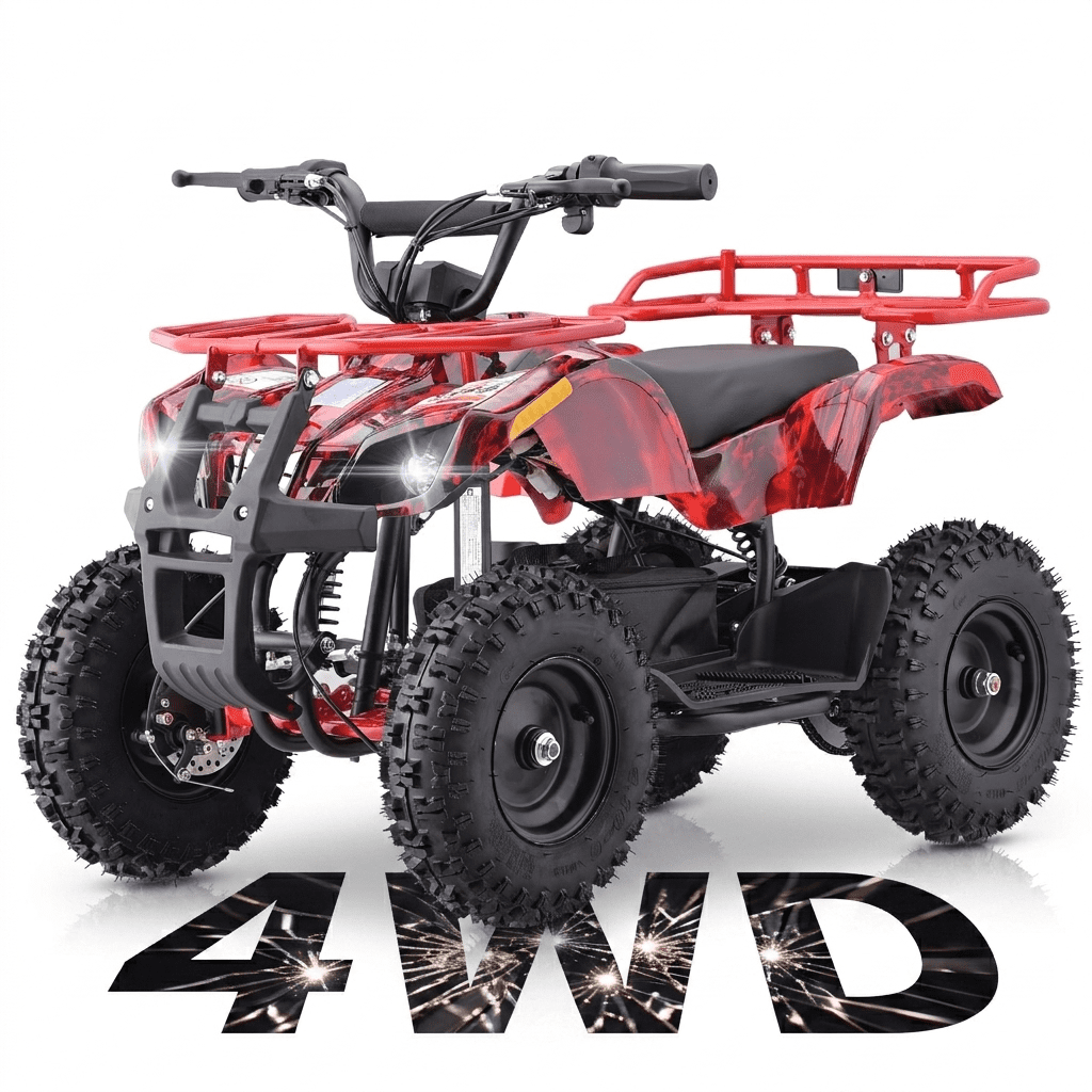 36V Electric 500W Motor 4‑Wheeler with Dual Shock Absorber Suspension, IVFJFV 4‑wheel Off‑Road Tires & Anti‑Collision Safety Flag for Age 8‑14 for Backyard Leisure & Rough Ground Trips,Flame