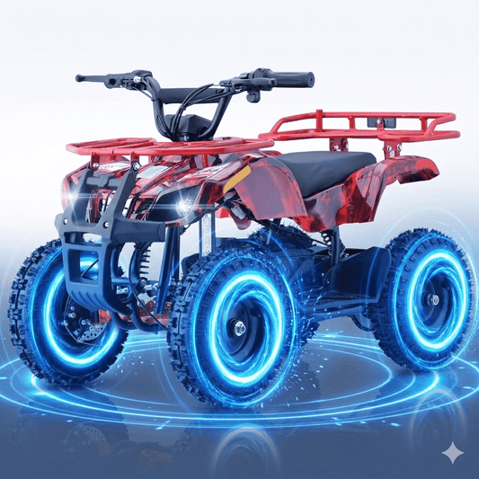 36V Electric 500W Motor 4‑Wheeler with Front & Rear Suspension, IVFJFV Electric 4‑wheel Off‑Road Deep‑Tread Tires & Safety Warning Flag & Bright LED Headlights,Flame