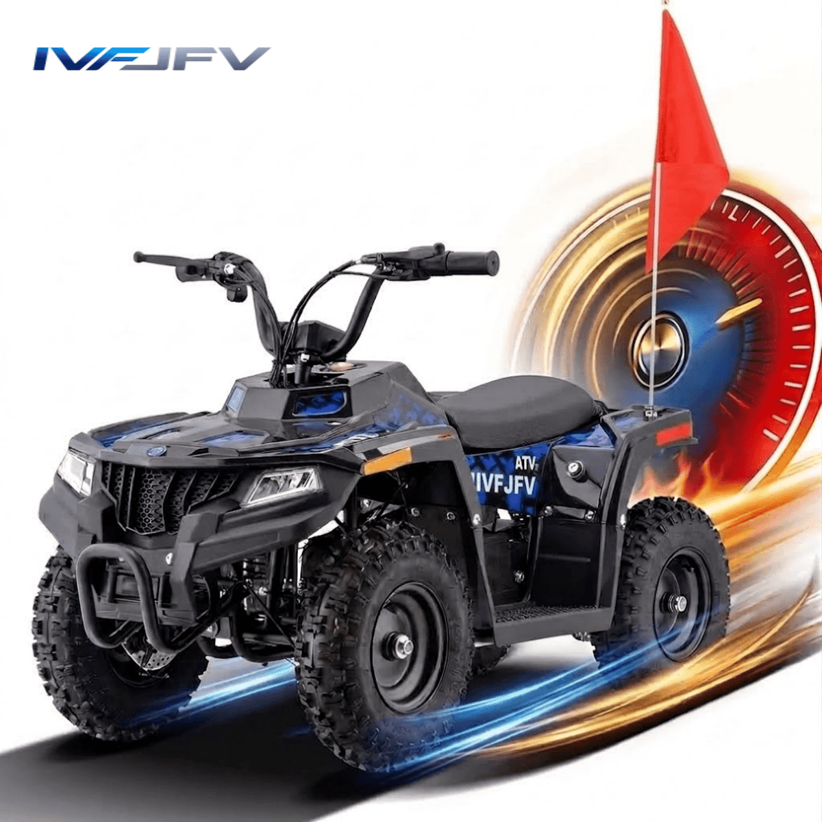 36V Electric 500W Motor 4-Wheeler with Front & Rear Suspension, IVFJFV Electric 4-wheel Off-Road Tires & Safety Flag & LED Headlights,Power Ride on Car for 13+