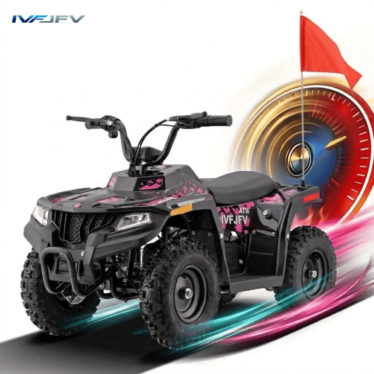 36V Electric 500W Motor 4-Wheeler with Front & Rear Suspension, IVFJFV Electric 4-wheel Off-Road Tires & Safety Flag & LED Headlights,Power Ride on Car for 13+