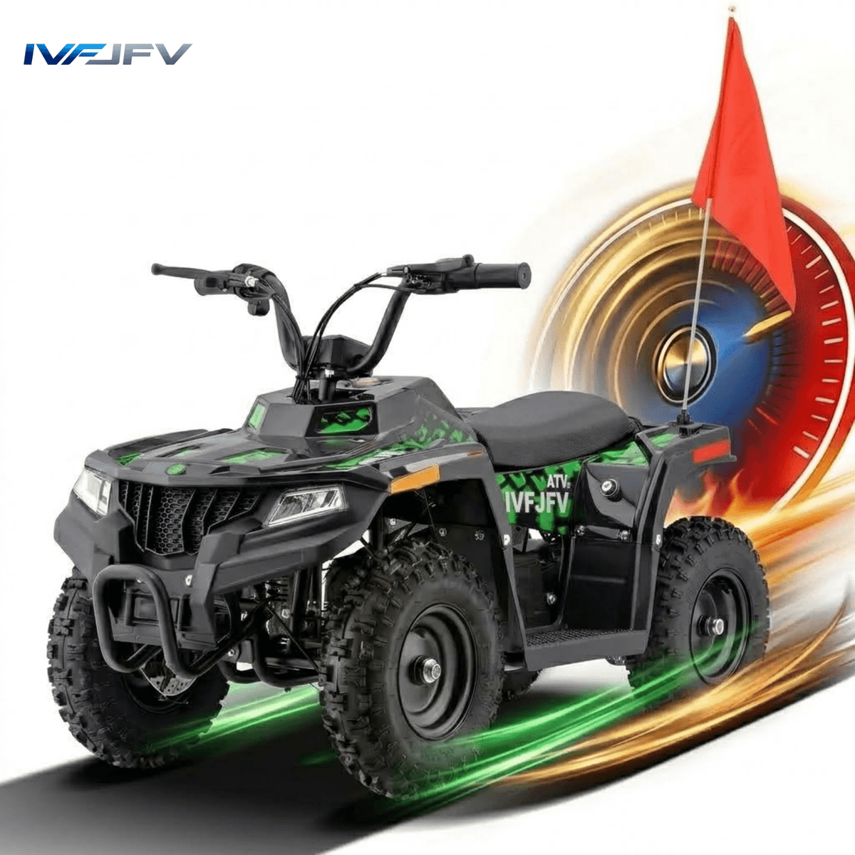 36V Electric 500W Motor 4-Wheeler with Front & Rear Suspension, IVFJFV Electric 4-wheel Off-Road Tires & Safety Flag & LED Headlights,Power Ride on Car for 13+