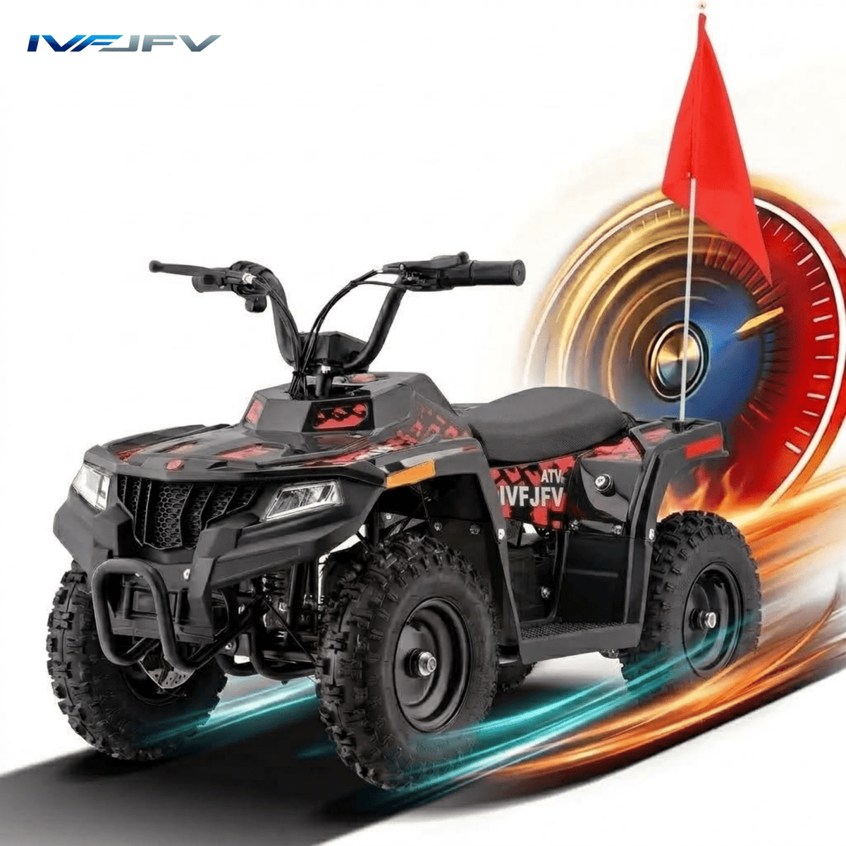36V Electric 500W Motor 4-Wheeler with Front & Rear Suspension, IVFJFV Electric 4-wheel Off-Road Tires & Safety Flag & LED Headlights,Power Ride on Car for 13+