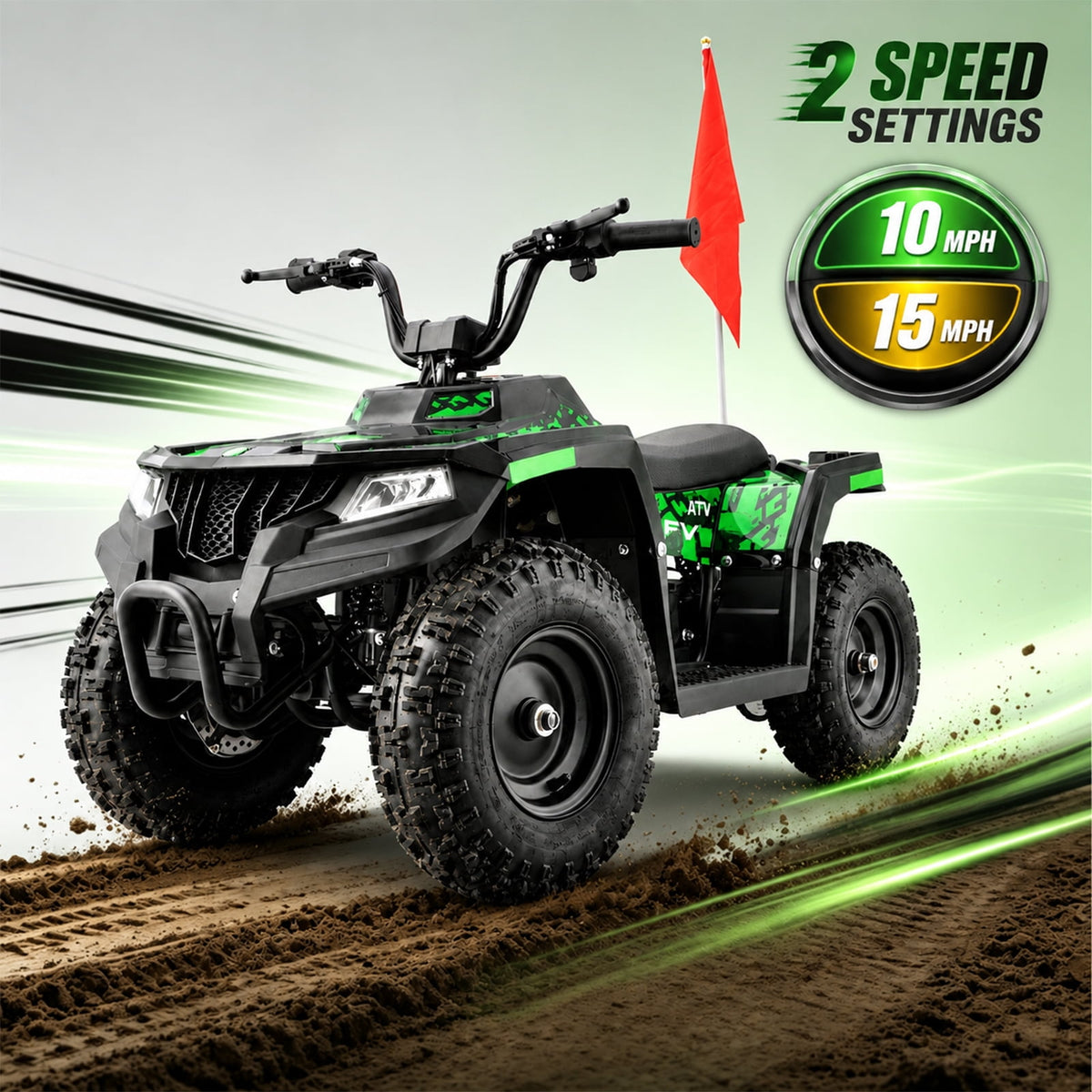 36V Electric 500W Motor 4-Wheeler with Front & Rear Suspension, IVFJFV Electric 4-wheel Off-Road Tires & Safety Flag & LED Headlights,Power Ride on Car for Age 6+