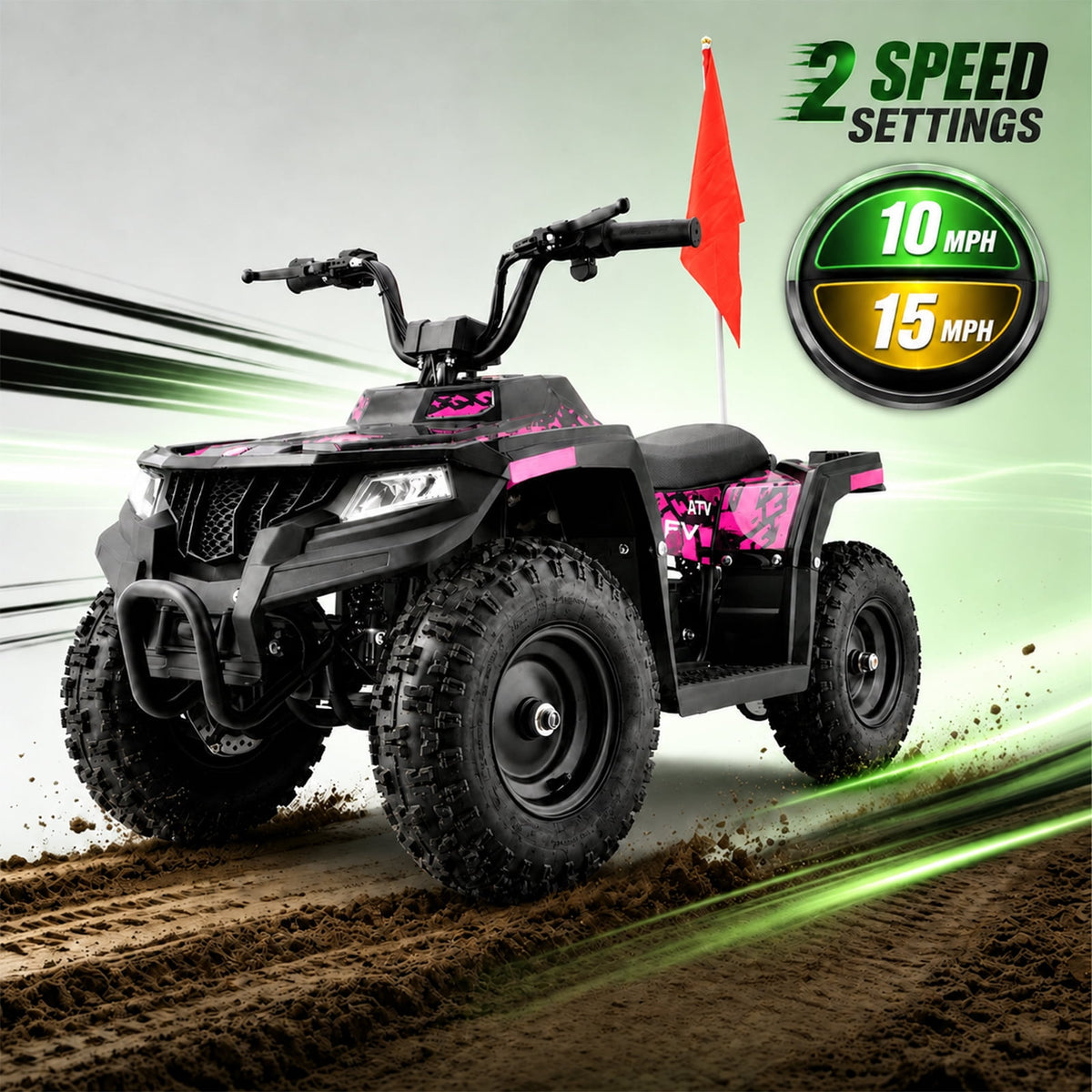 36V Electric 500W Motor 4-Wheeler with Front & Rear Suspension, IVFJFV Electric 4-wheel Off-Road Tires & Safety Flag & LED Headlights,Power Ride on Car for Age 6+