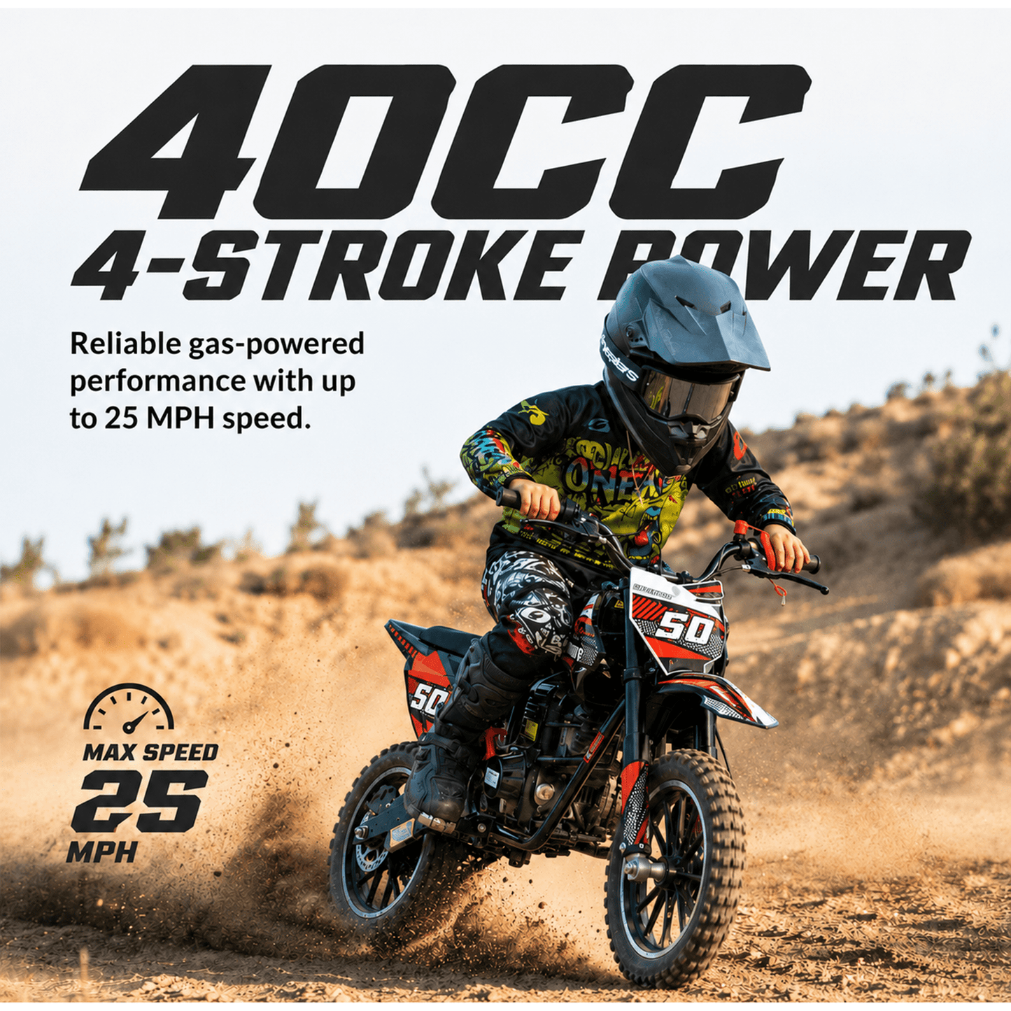 Aoemoe 39cc motor bike, 20mph gas dirt bikes for boys 8 12, Disc Brakes, Max Load 165Lbs, kids dirt bike, Red