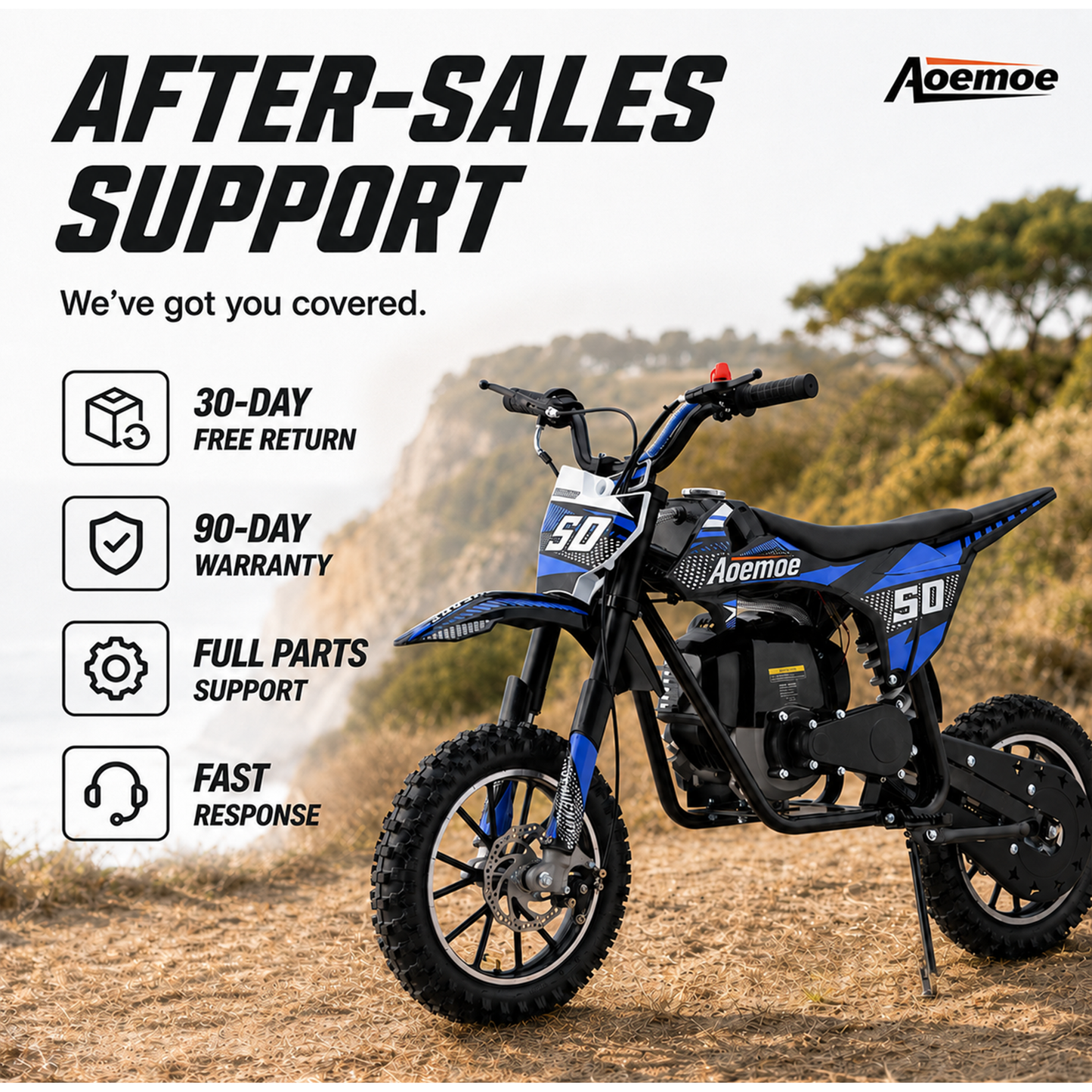 Aoemoe 39cc motor bike, 20mph gas dirt bikes for boys 8 12, Disc Brakes, Max Load 165Lbs, kids dirt bike, Blue