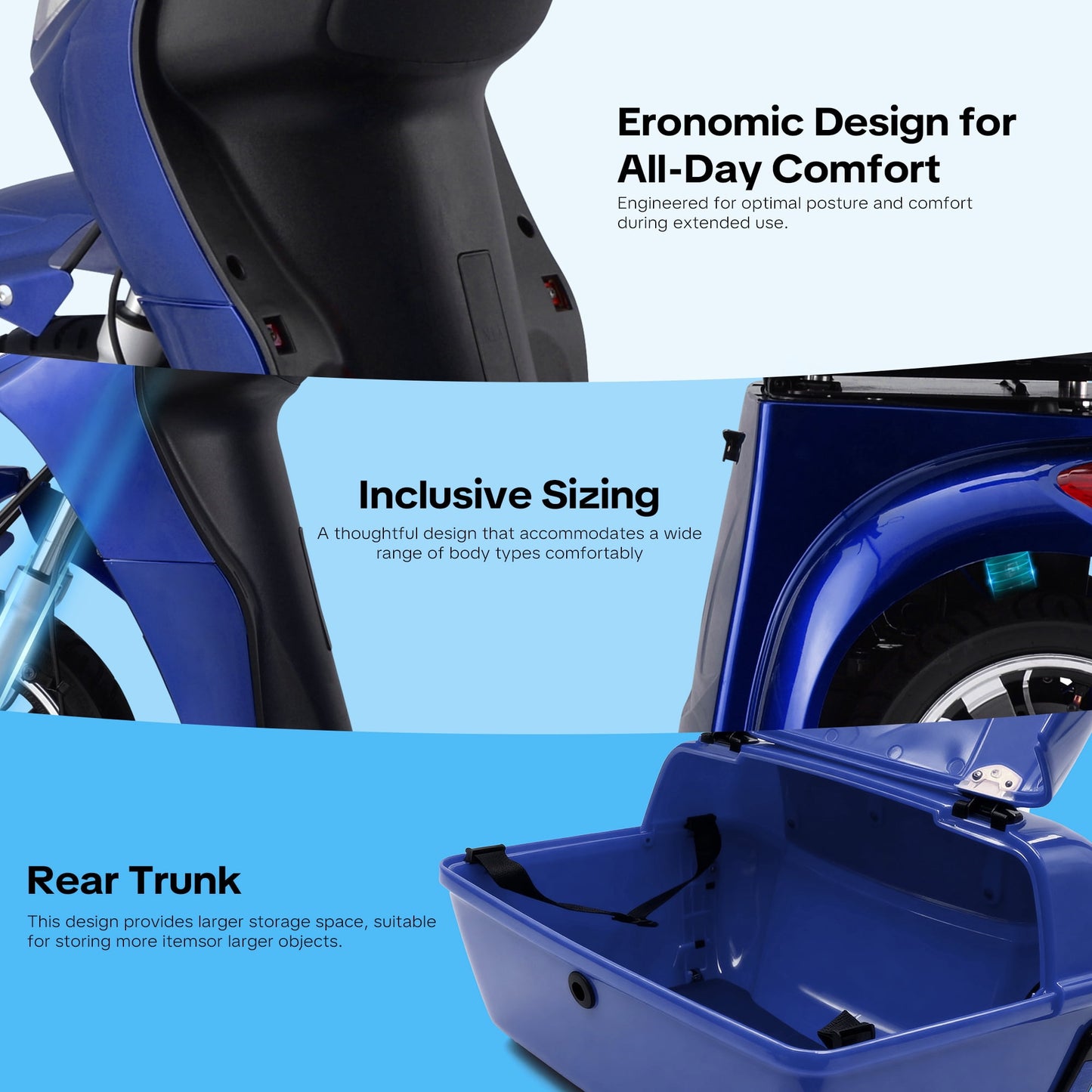 Upgrade Heavy Duty 3 Wheel Mobility Scooter for Seniors & Adults 500lbs Capacity,Arshin Electric Powered Wheelchair Device for Travel,800W All Terrain Mobility Scooter,31 Miles Range,7-15 Mph(Blue)