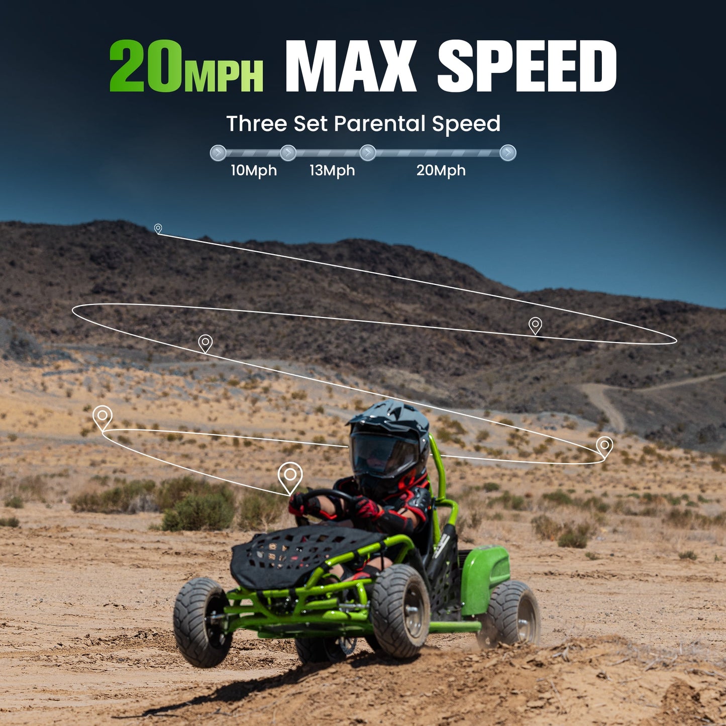QEASET 48V Electric Go-Kart 1000W Brushless Motor, 20mph Max, 13" All-Terrain Tires, High-Tensile Steel Frame, 4-Point Seat Belt, 3-Speed Control, Hydraulic Disc Brake,Green