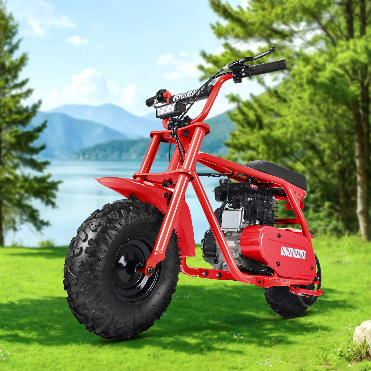 QEASET 99cc Dirt Bike, Gas Powered, 4-Stroke with LED Headlight, 25MPH Minibike Trail Bike, Pull Start, Poucket Bike for Teenager and Adult, Summer Gift