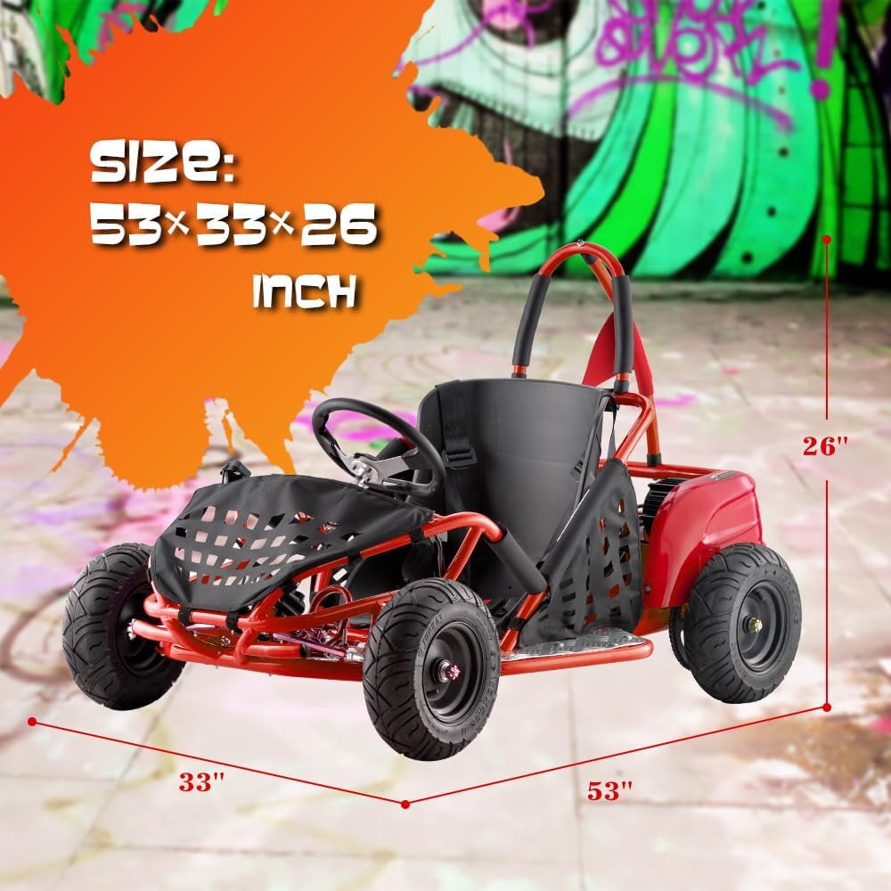 QEASET 79cc 1-Seater Gasoline Go-Kart, 4-Stroke 2.5HP, 13" Front and Rear All Terrain Tires(Red)