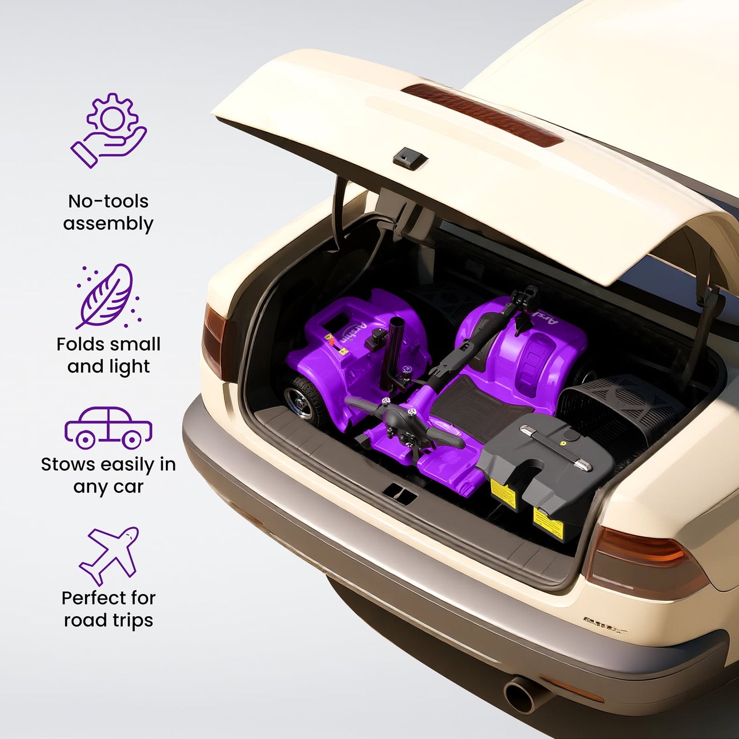 Arshin Mobility Scooter,4 Wheel Mobility Scooter for Adults,Senior,Electric Powered Wheelchair Chargeable Device for Travel,Purple