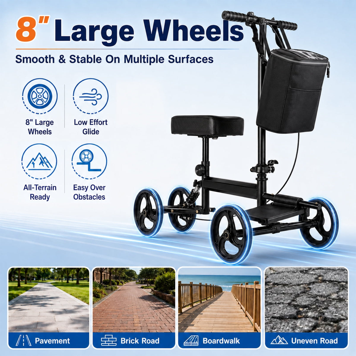 Ostrina Steerable Knee Scooter,Knee Walker Scooter for Adults with 8" Front Wheels,Foldable Knee Scooter for Foot Surgery Crutches Alternative,Purple