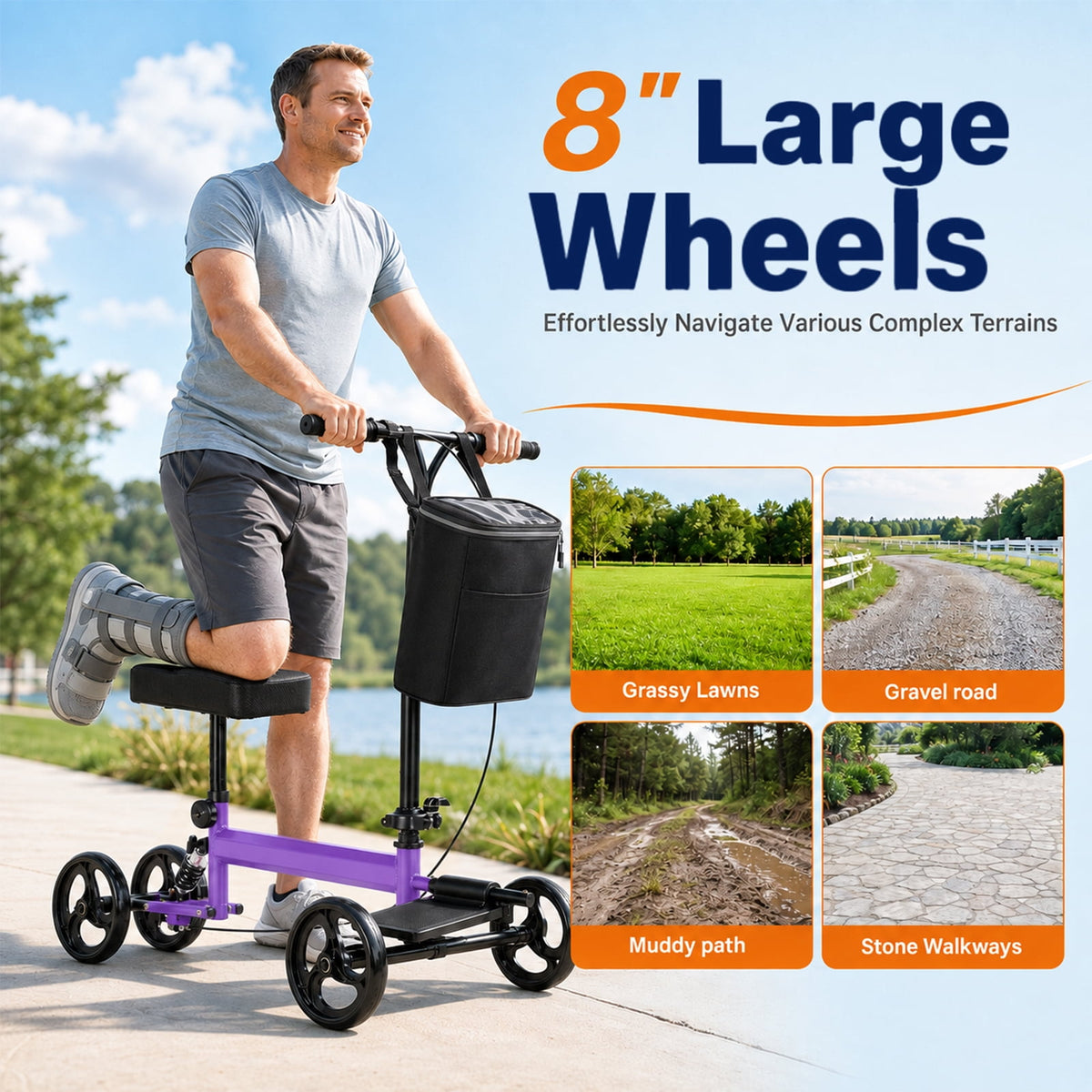 Ostrina Knee Scooter,All Terrain Foldable Knee Scooter Walker,Disc Brake Knee Walker for Foot Injuries,Compact Crutches Alternative