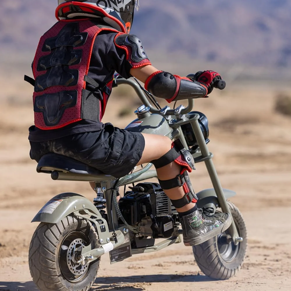Aoemoe Gas Mini Chopper Bike, DB003 Model 49.4 CC 2-Stroke Dirt Bike with Big Headlight, Rear Shock Absorber, Metal Frame, Disc Brakes, Max Load 165Lbs, Up to 18Mph（Sand）
