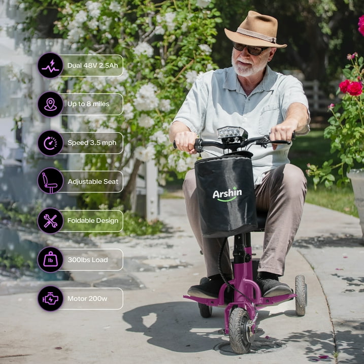QEASET Foldable Lightweight Electric Mobility Scooter for Adults – Compact Short-Distance Travel Aid, Purple