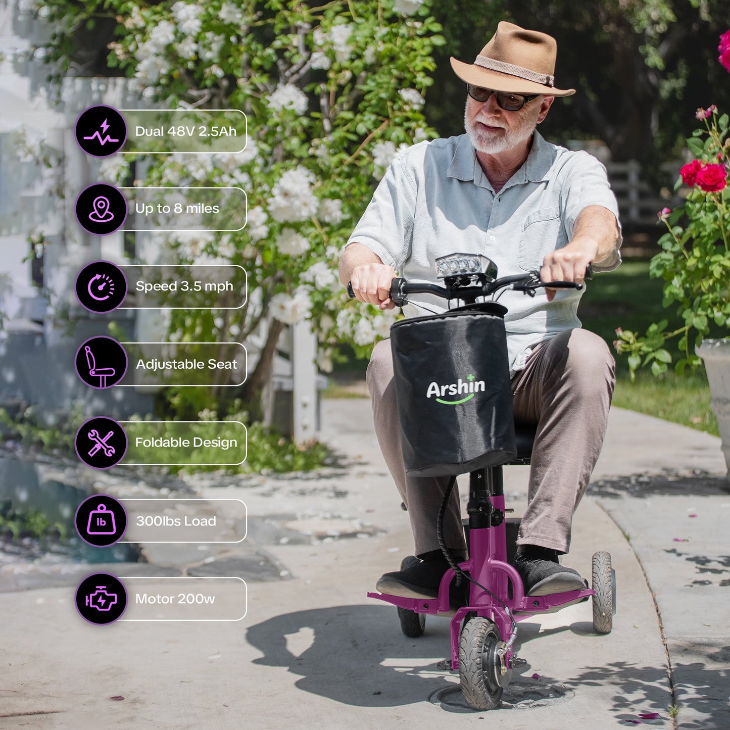 Aoemoe Short-distance mobility scooter, electric, foldable, and lightweight, Purple