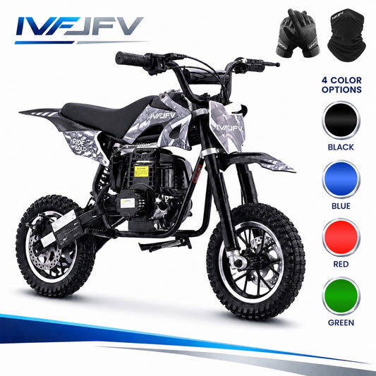 39cc 4-Stroke Gas Dirt Bike,IVFJFV Mini Bike 18Mph Max Speed for Beginners,Front and Rear Disc Brakes,Rear Suspension,Lightweight 48 Lbs & 20 Inch Seat Height Recommended Height 3'6"-4'8",Black