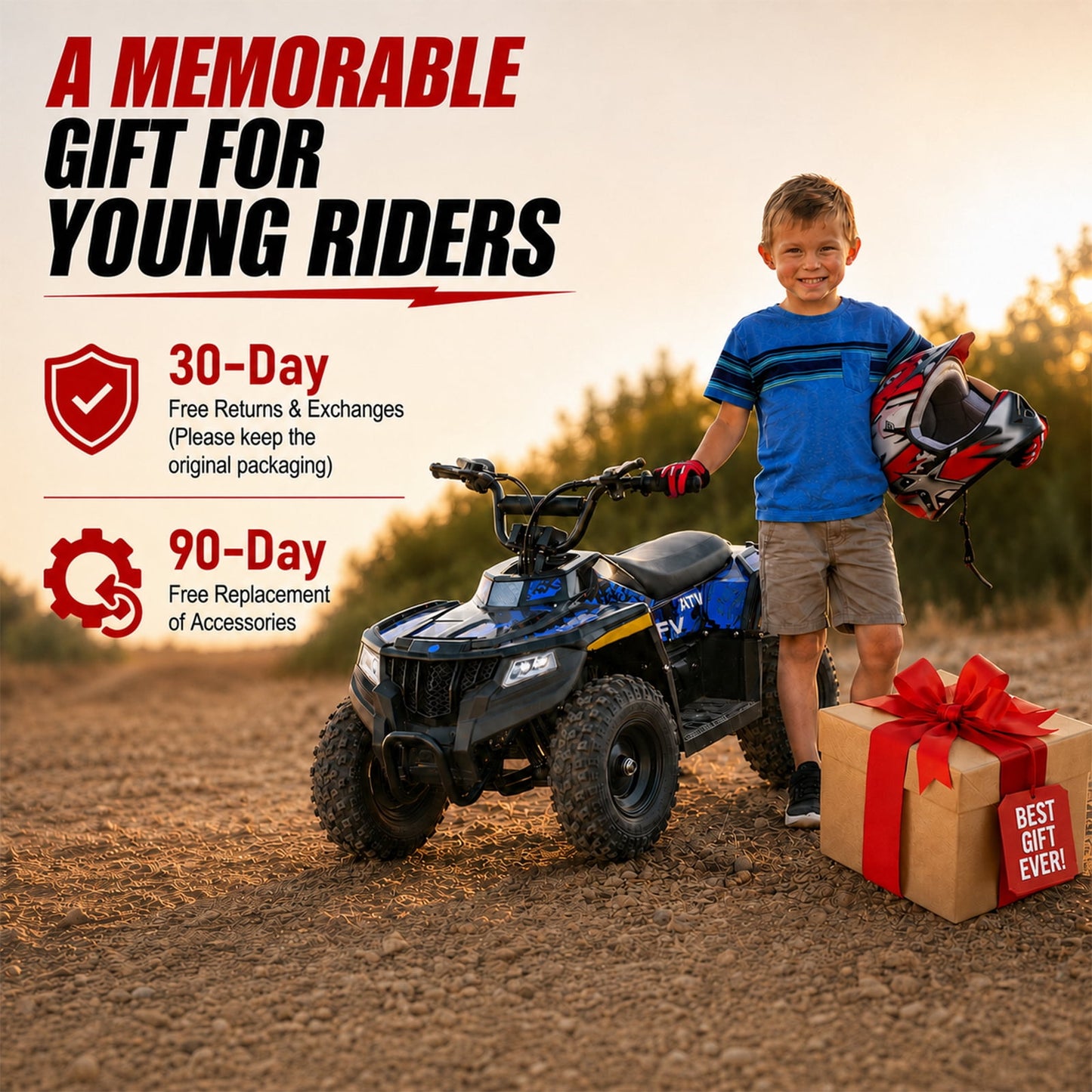36V Electric Four Wheeler,IVFJFV 500W Four Wheel with Disc Brake Off-Road Ride On Vehicle, Dual Speed Lock &Dual Speed 10mph Low /15mph High All Terrain Ride On Vehicle for Teen Riders,BLUE