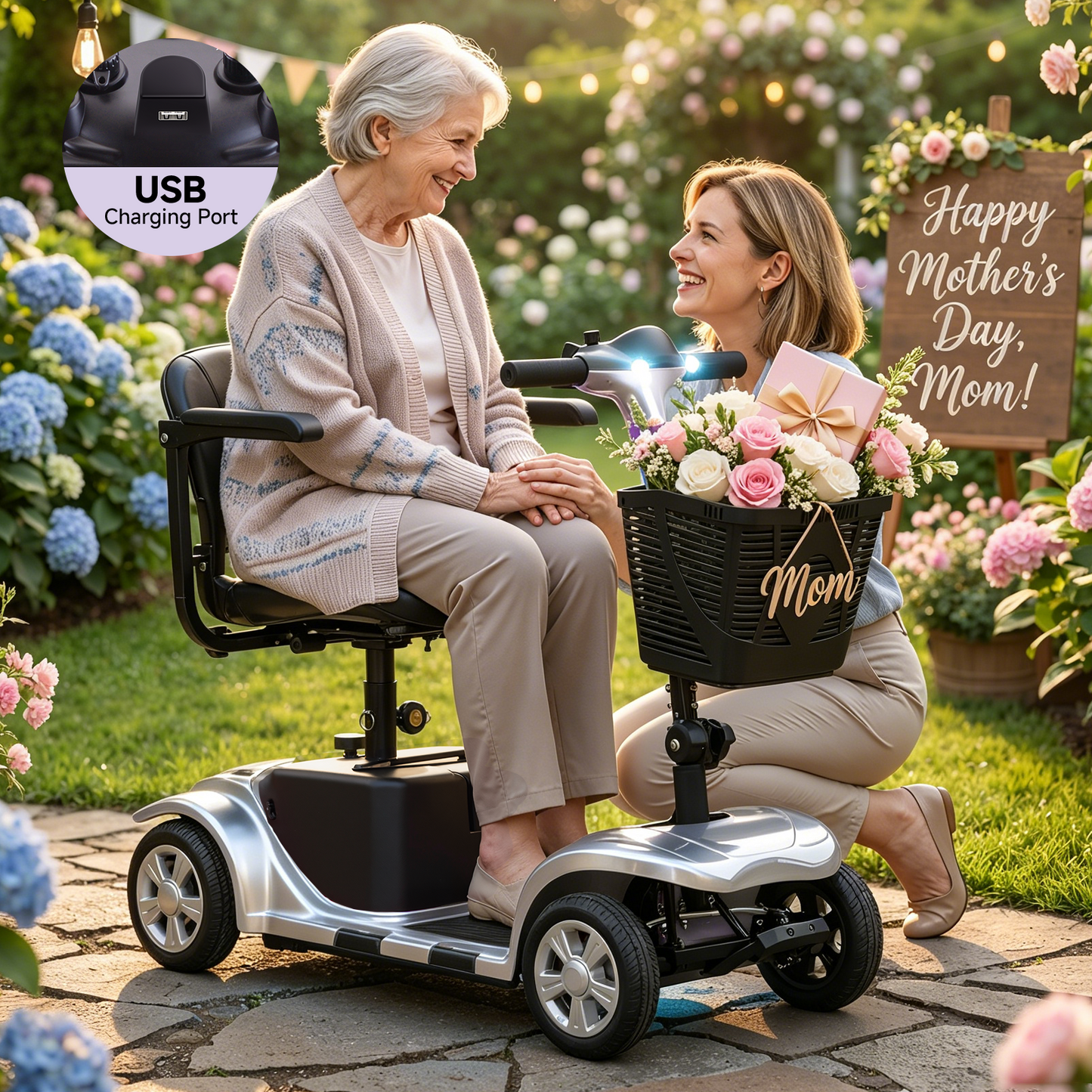 LiltJan Foldable Mobility Scooter for Adults Elderly– Mobility Scooter for Seniors 4-Wheel Portable Motorized Scooter with 300 lbs Capacity with 15 Miles Range