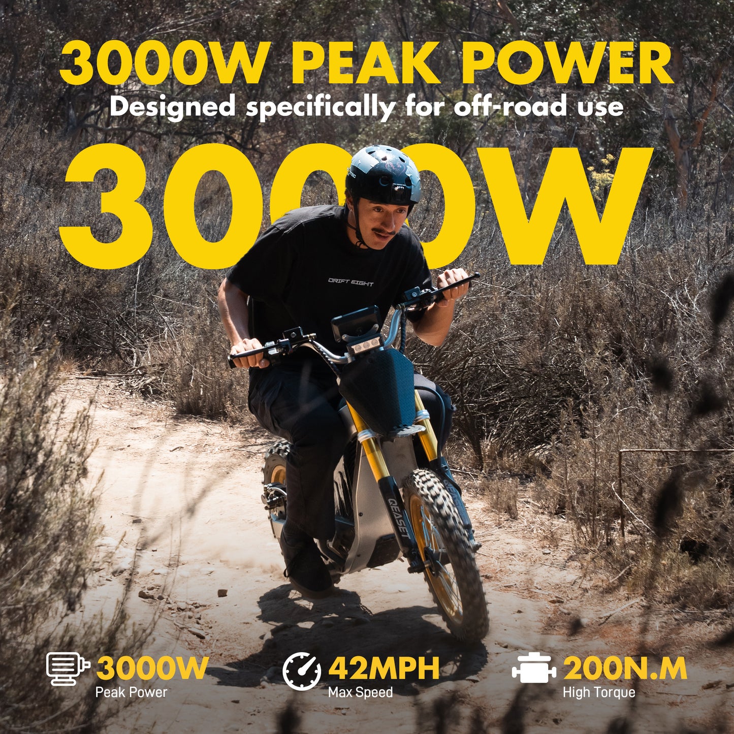 QEASET Dirt Bike DZ009 Electric-Powered Dirt Bike - Peak-3000W 48V 30AH Teens Adults Electric Dirt Bike, Max 42Mph, Black for 16+