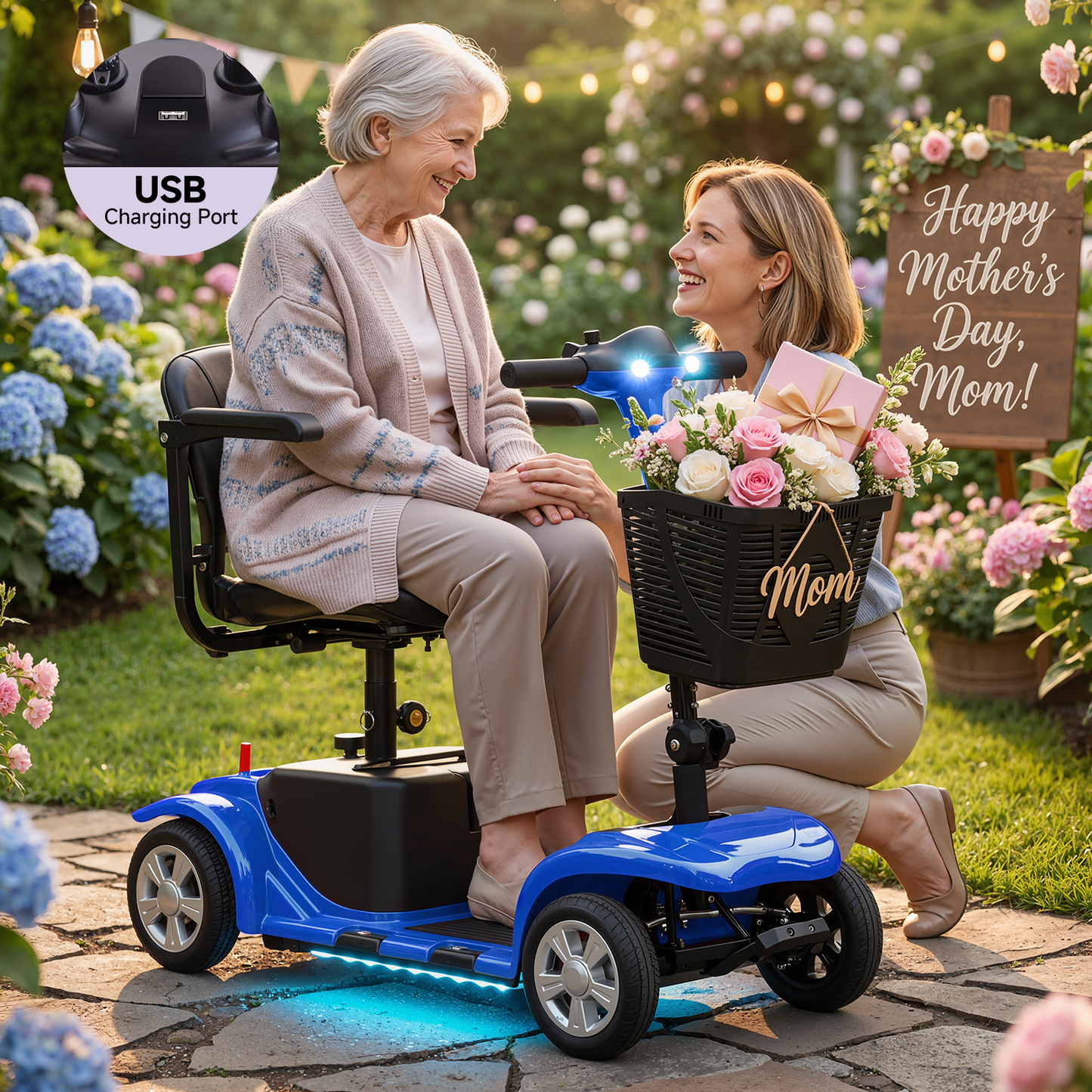 LiltJan Foldable Mobility Scooter for Adults Elderly– Mobility Scooter for Seniors 4-Wheel Portable Motorized Scooter with 300 lbs Capacity with 15 Miles Range