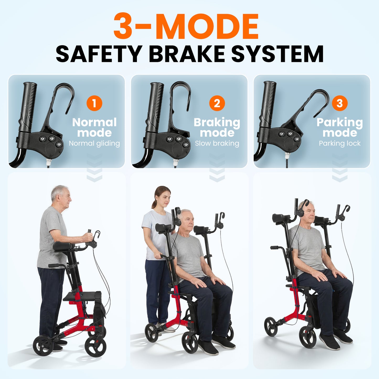 LiltJan 2-in-1 Upright Rollator Walker for Seniors - Lightweight Foldable Walker with Seat & Adjustable Arm Supports, Standing & Seated Transport Chair, 300 lbs Capacity
