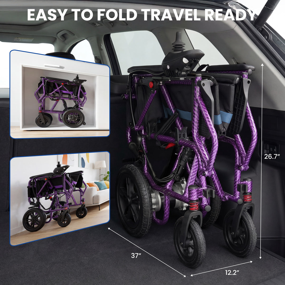 Electric Wheelchair for Adults - Lightweight Foldable Motorized Wheelchair with 15-Mile Long Range, 360° Joystick Control & All-Terrain Power, Supports 286 lbs, LED Safety Lights, Portable for Travel