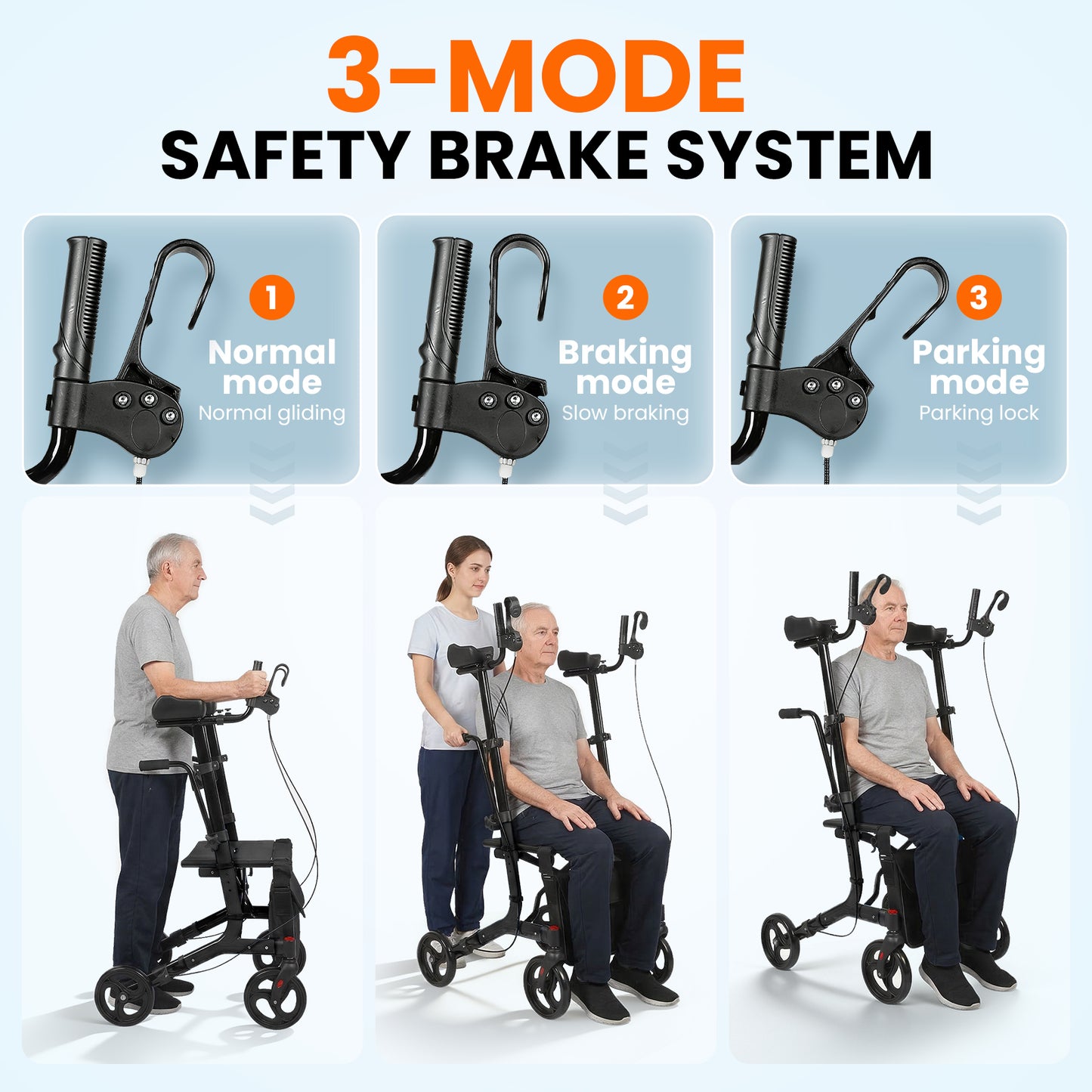 LiltJan 2-in-1 Upright Rollator Walker for Seniors - Lightweight Foldable Walker with Seat & Adjustable Arm Supports, Standing & Seated Transport Chair, 300 lbs Capacity