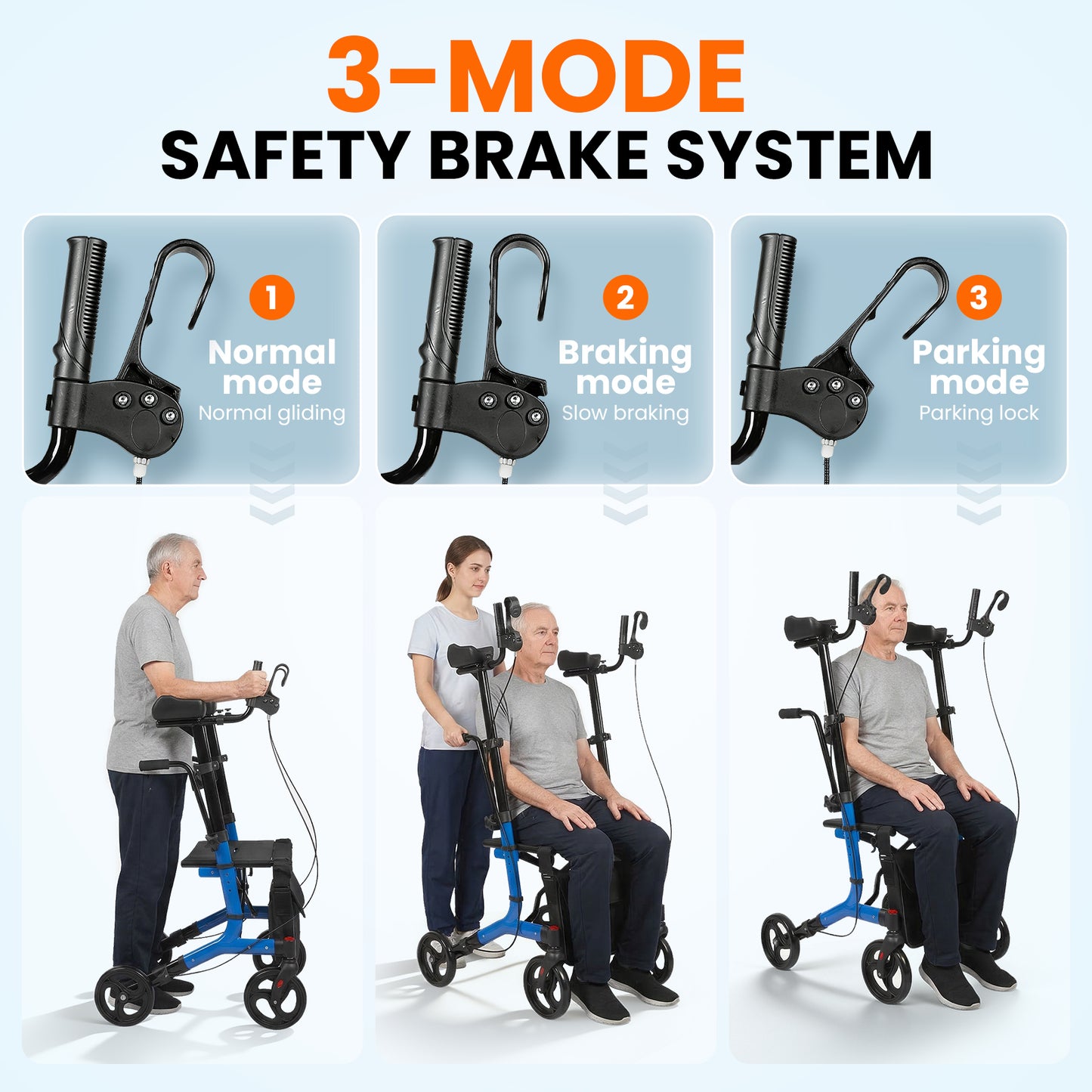 LiltJan 2-in-1 Upright Rollator Walker for Seniors - Lightweight Foldable Walker with Seat & Adjustable Arm Supports, Standing & Seated Transport Chair, 300 lbs Capacity