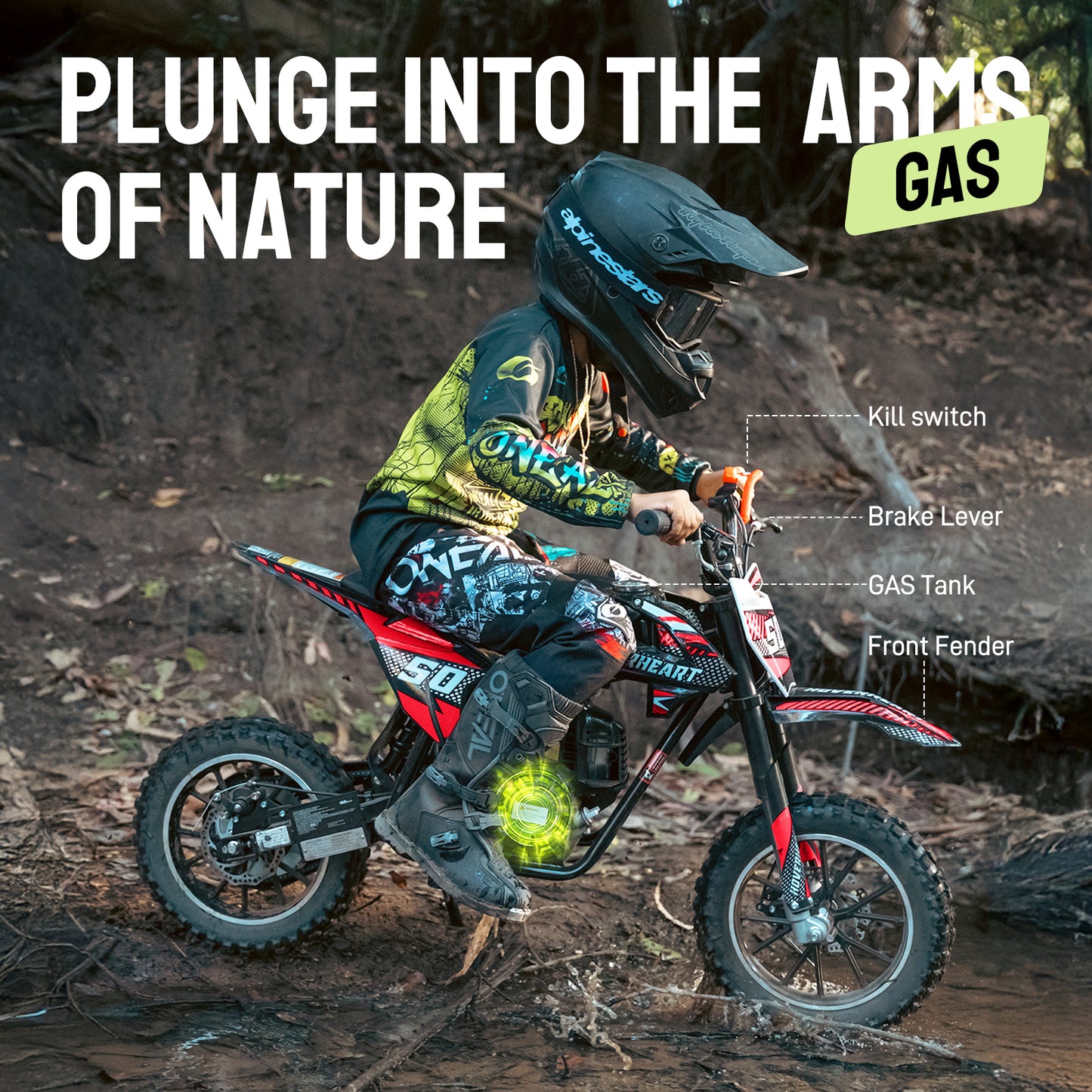 Hoverheart Gas Dirt Bike DB4S004 50cc 4-Stroke Gas Powered Mini Bike