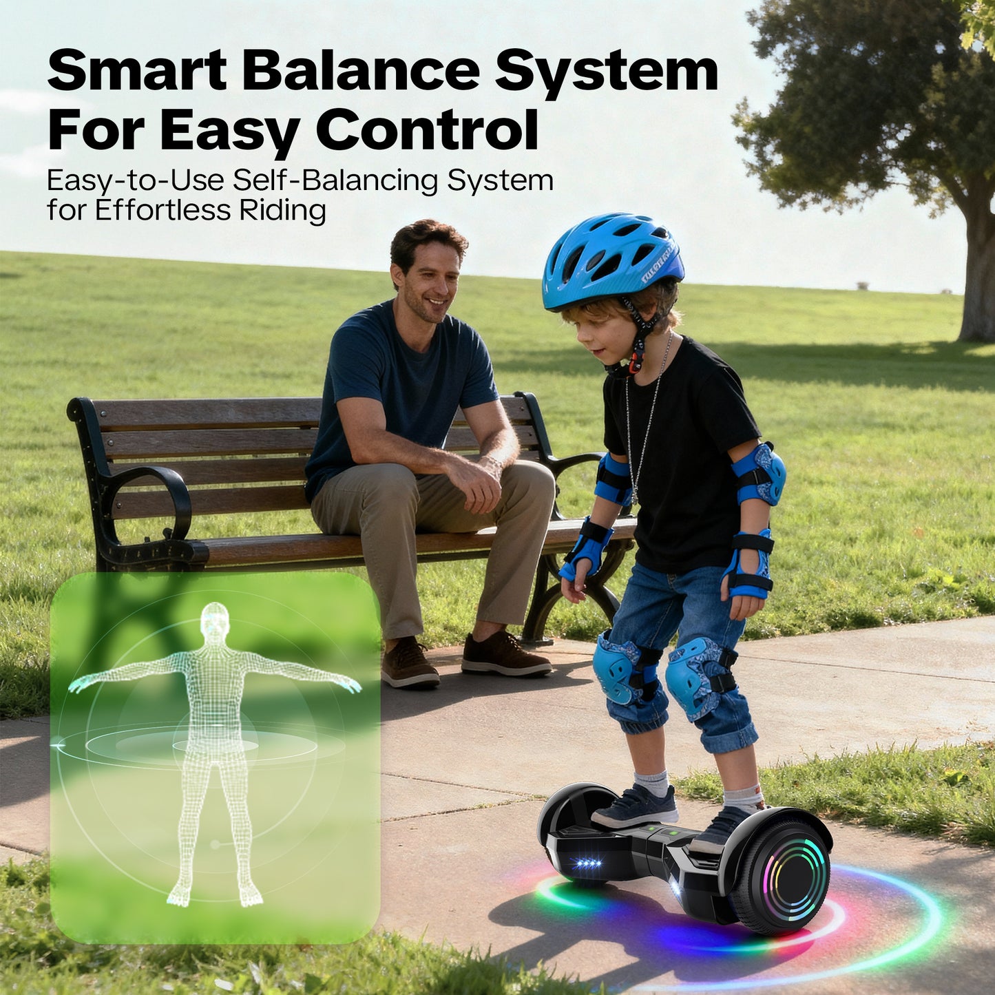 MOSTA Bluetooth Hoverboard with LED Headlight, 2-Wheel Self-Balancing Electric Scooter 6.5 inch Black