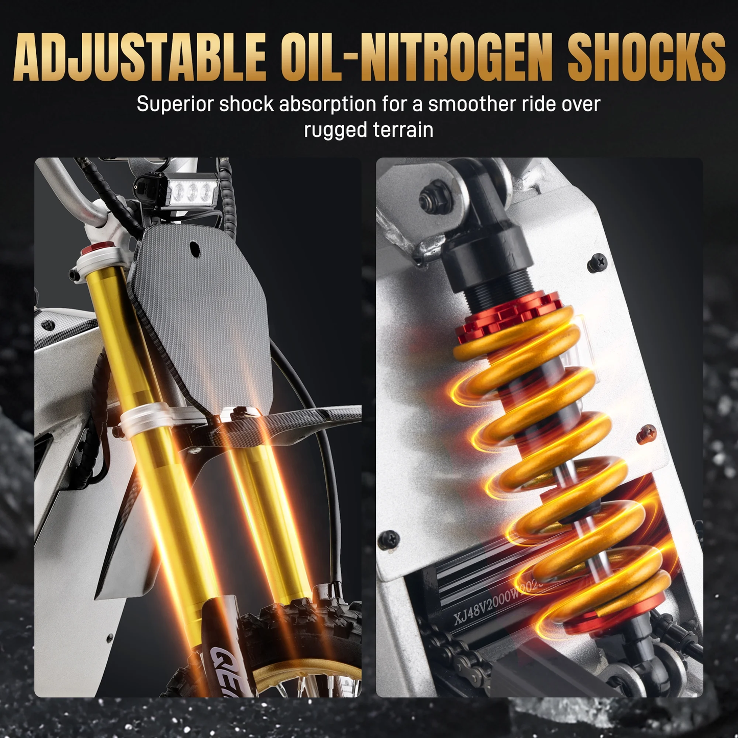 QEASET Teen Electric Dirt Bike 48V 3000W (Peak Power) – Trail-Ready Power, 25 mi Range, Gold